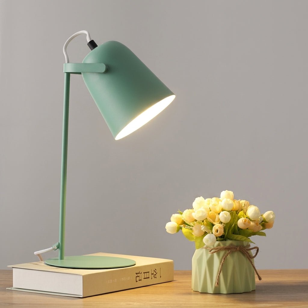Angled Metal Table Bedside Lamp with Adjustable Shade - Desk Lamps - Green - Oaksoho