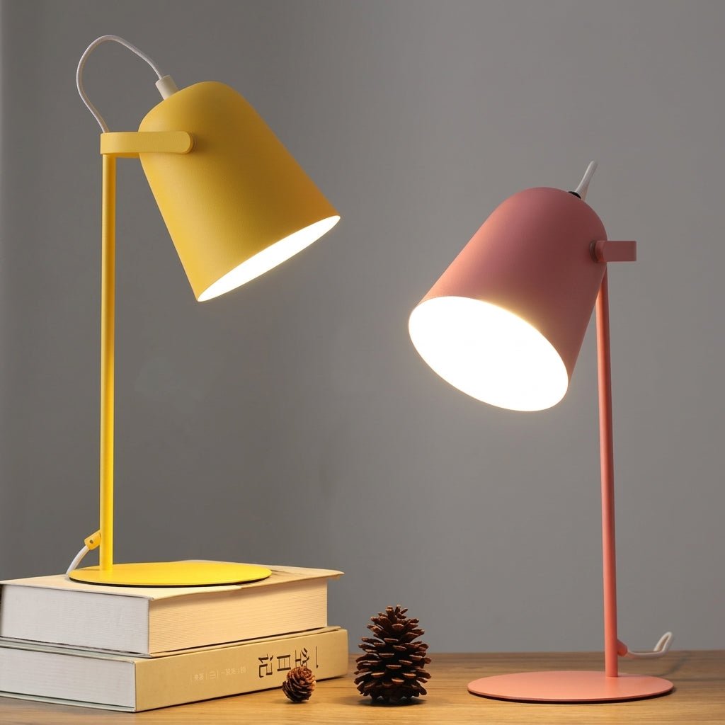 Angled Metal Table Bedside Lamp with Adjustable Shade - Desk Lamps - Yellow - Oaksoho