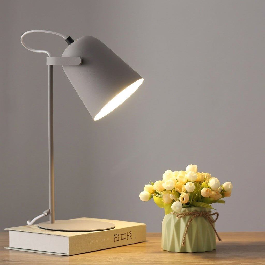 Angled Metal Table Bedside Lamp with Adjustable Shade - Desk Lamps - Grey - Oaksoho