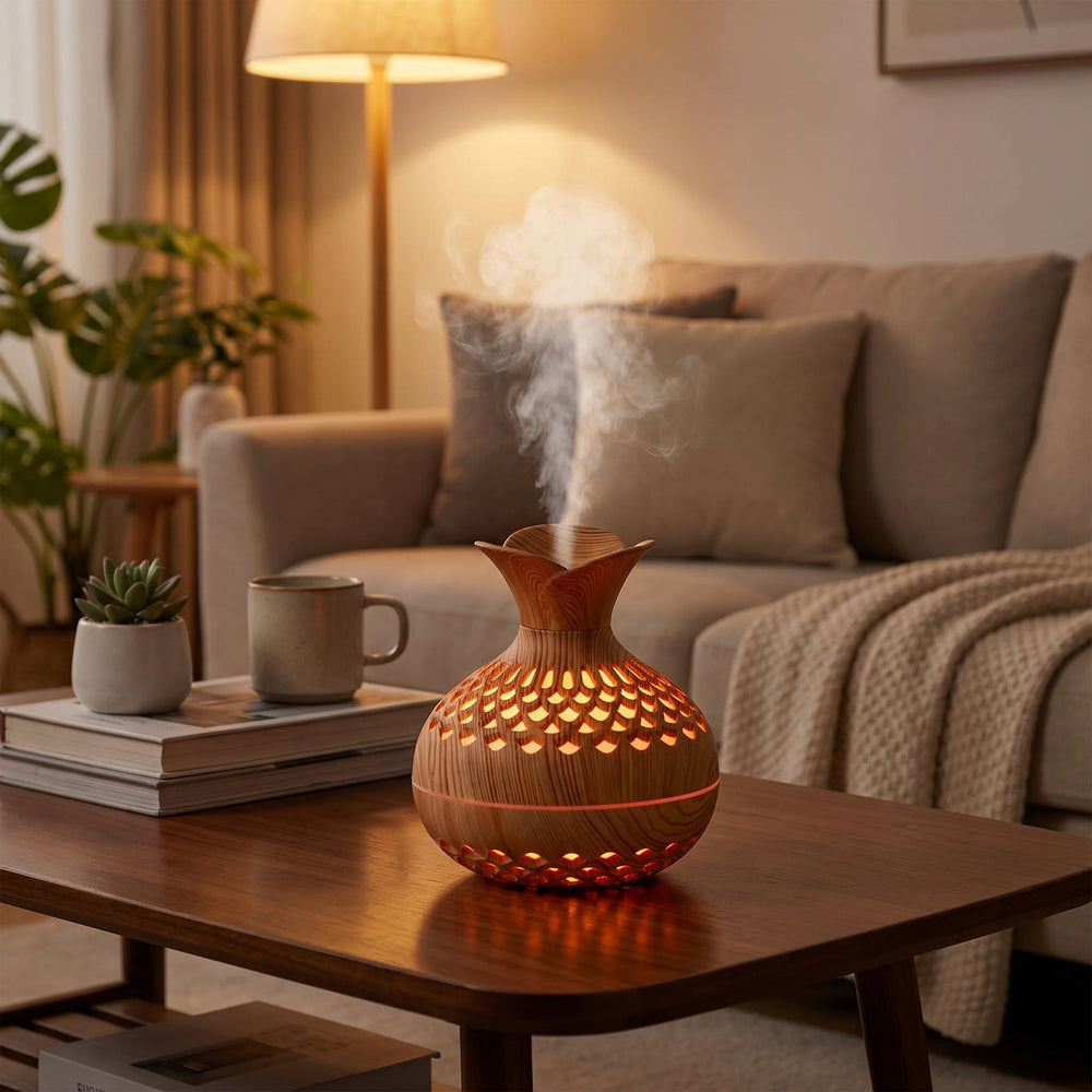 Aroma Diffuser with LED Humidifier - LED Decorative Lights - Brown - Oaksoho