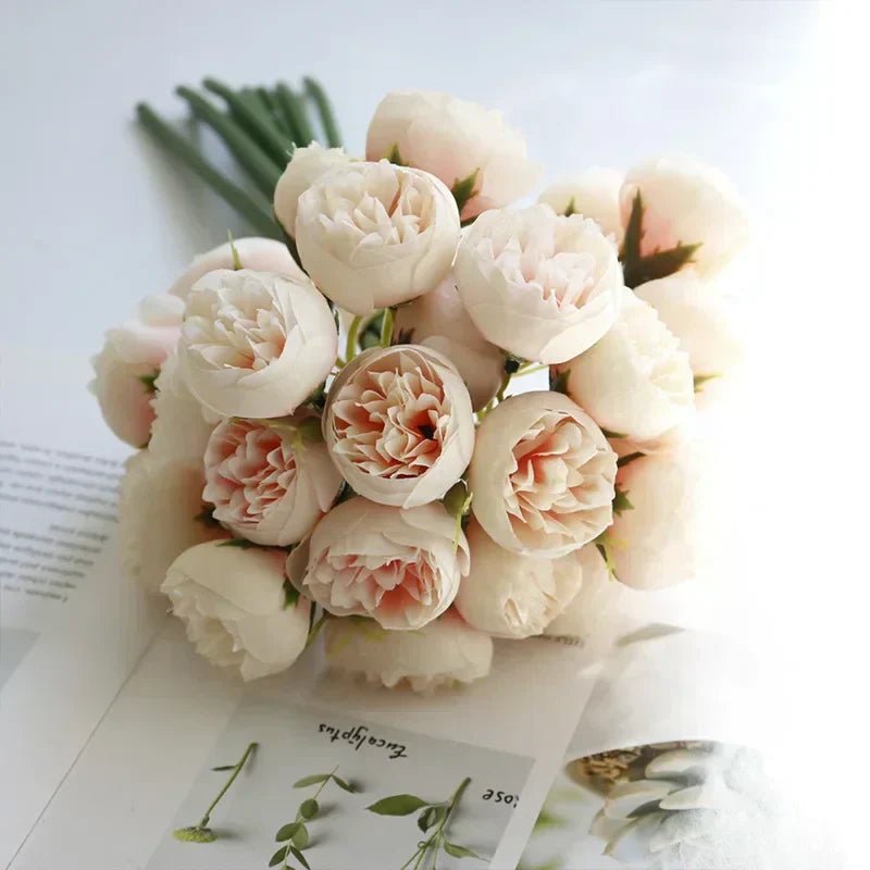 Artificial Peony Bouquet with Realistic Blooms - Artificial Plants - Champagne - Oaksoho