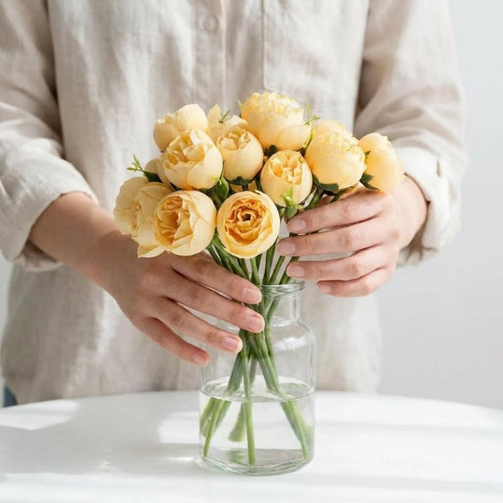 Artificial Peony Bouquet with Realistic Blooms - Artificial Plants - Yellow - Oaksoho