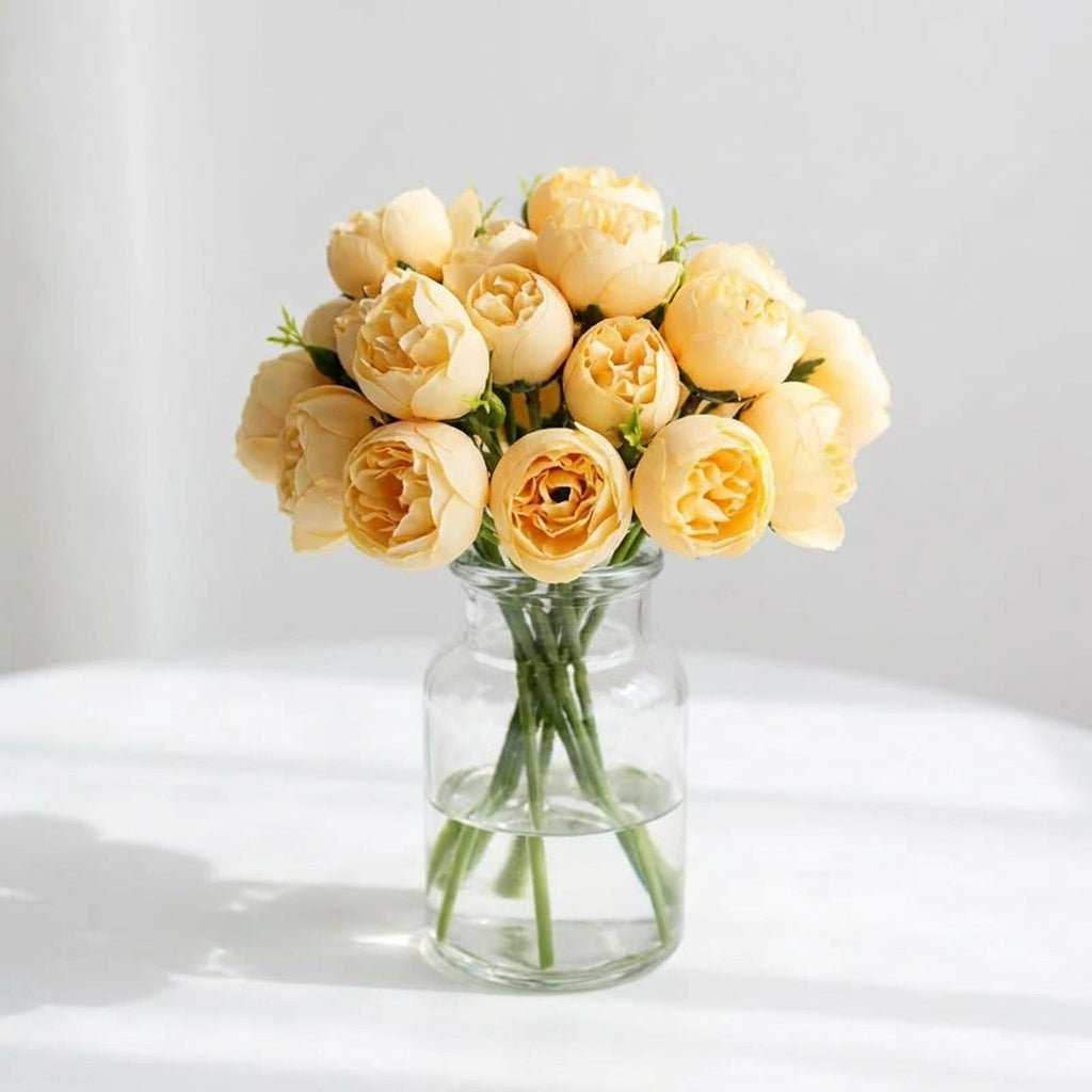 Artificial Peony Bouquet with Realistic Blooms - Artificial Plants - Yellow - Oaksoho