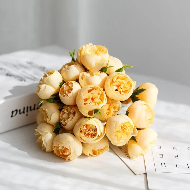 Artificial Peony Bouquet with Realistic Blooms - Artificial Plants - Yellow - Oaksoho