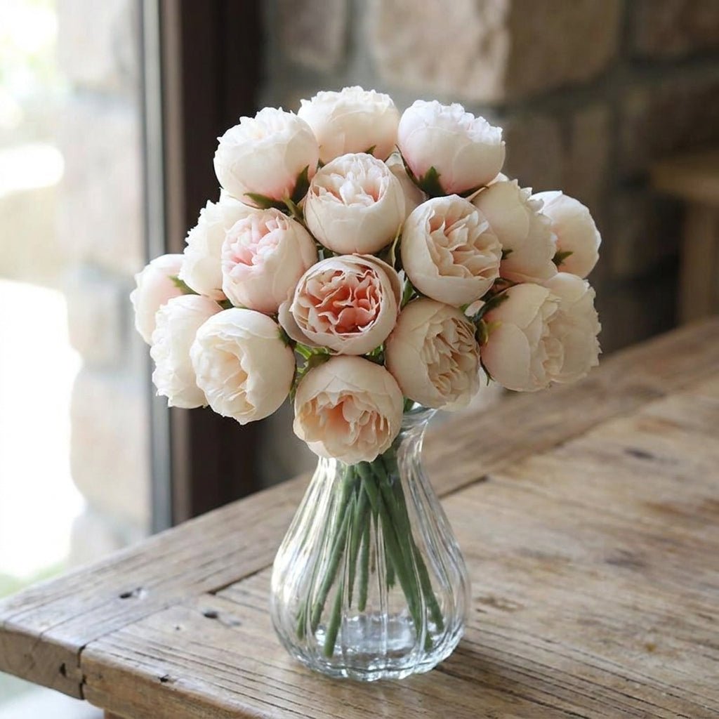 Artificial Peony Bouquet with Realistic Blooms - Artificial Plants - Champagne - Oaksoho