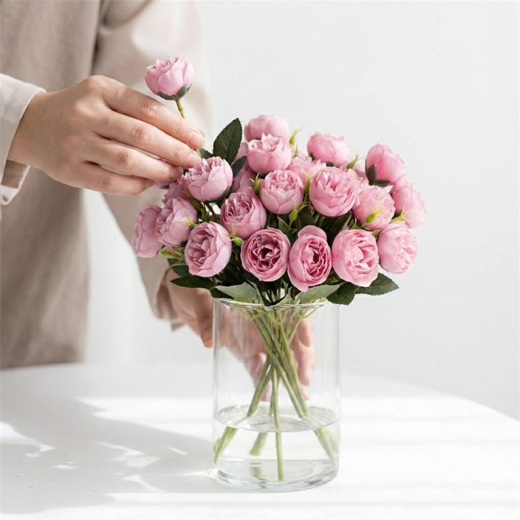 Artificial Peony Bouquet with Realistic Blooms - Artificial Plants - Dark Pink - Oaksoho