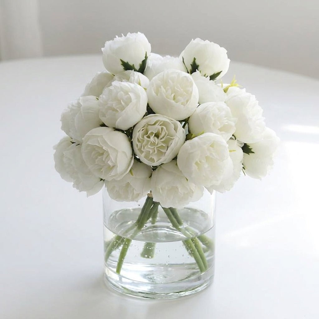 Artificial Peony Bouquet with Realistic Blooms - Artificial Plants - White - Oaksoho