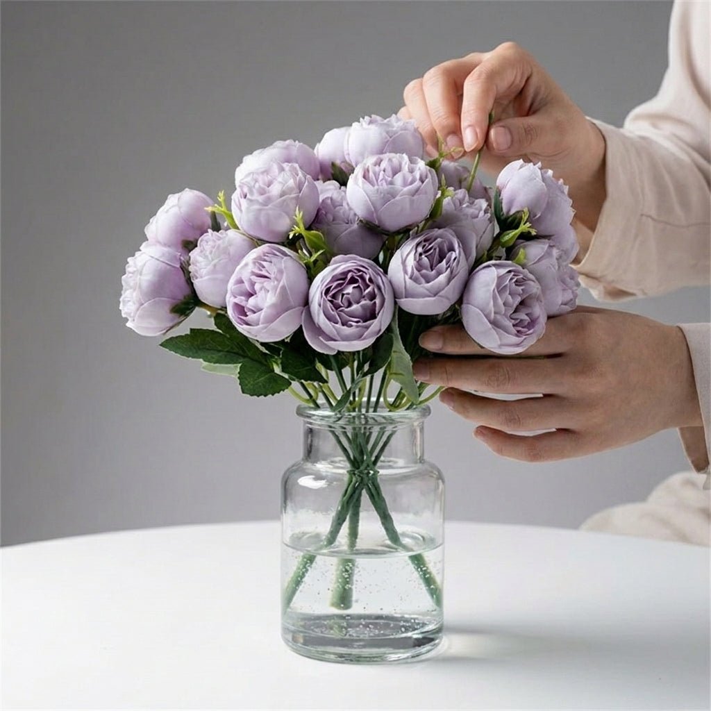 Artificial Peony Bouquet with Realistic Blooms - Artificial Plants - Purple - Oaksoho