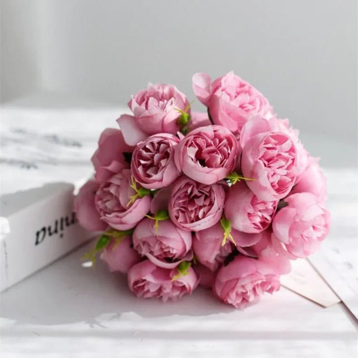 Artificial Peony Bouquet with Realistic Blooms - Artificial Plants - Dark Pink - Oaksoho