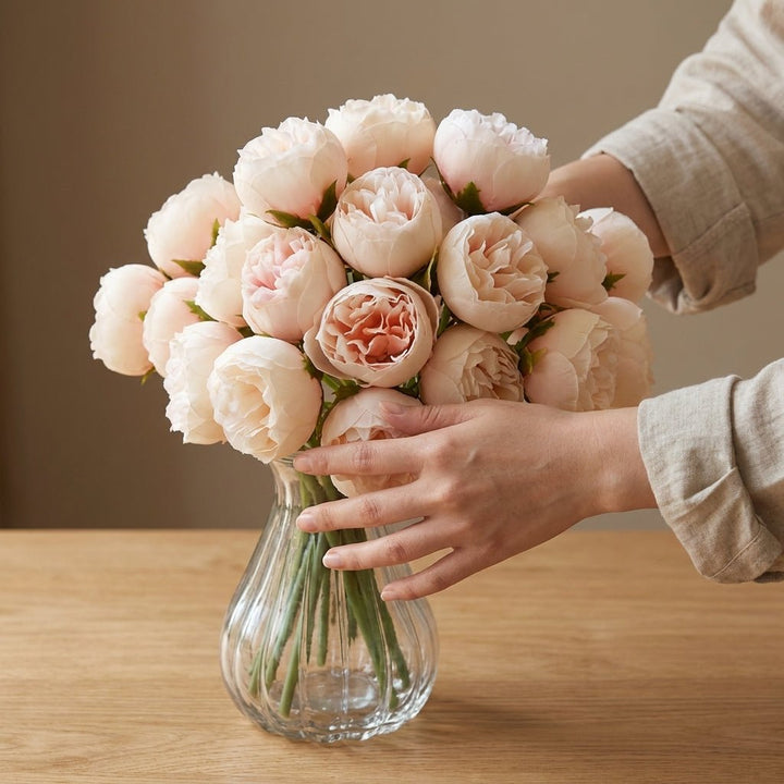 Artificial Peony Bouquet with Realistic Blooms - Artificial Plants - Champagne - Oaksoho