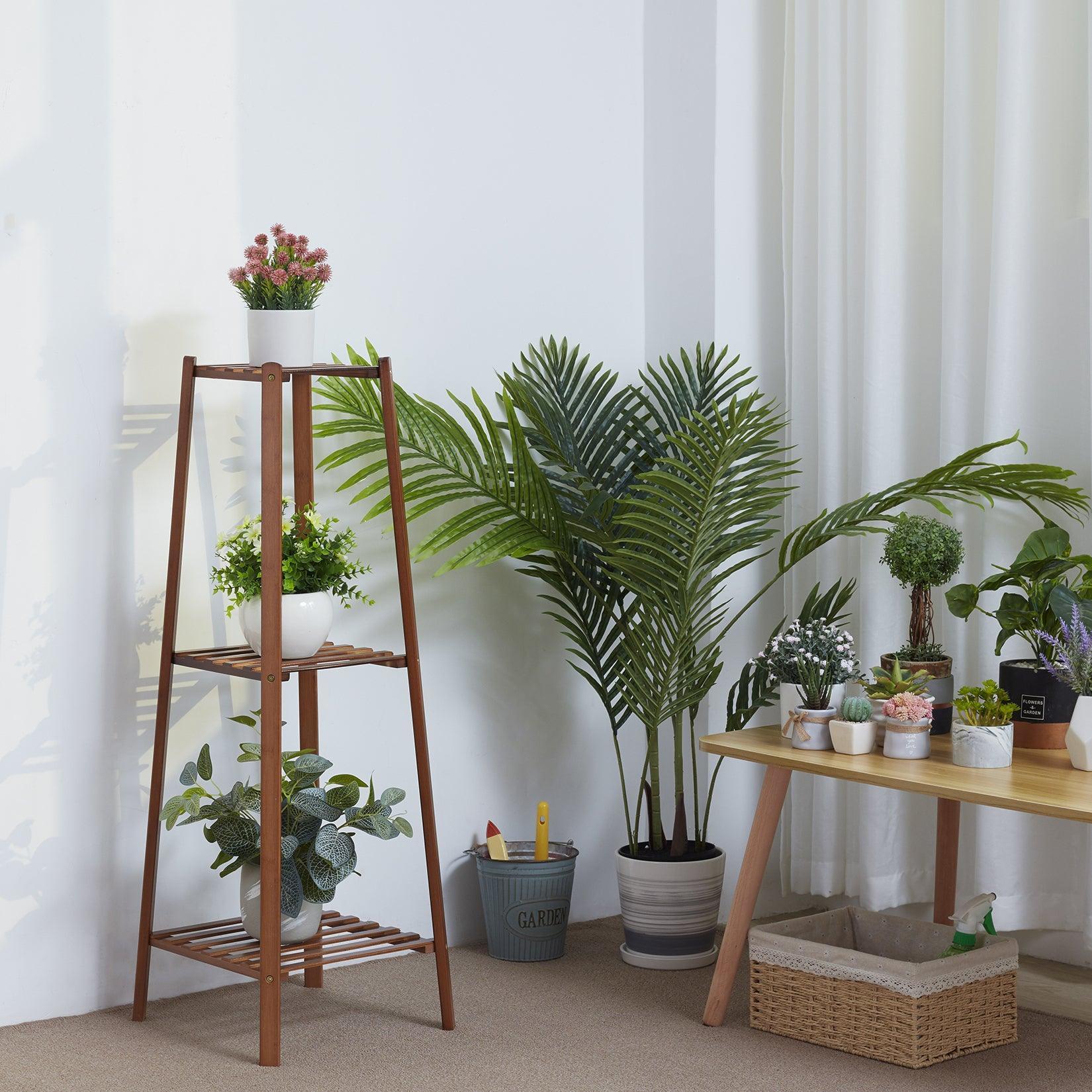 Bamboo Plant Shelf Multi - Tiered with Slatted Shelves - Plant Stand - 2 Tiers - Oaksoho