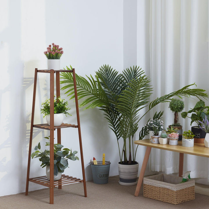 Bamboo Plant Shelf Multi - Tiered with Slatted Shelves - Plant Stand - 2 Tiers - Oaksoho