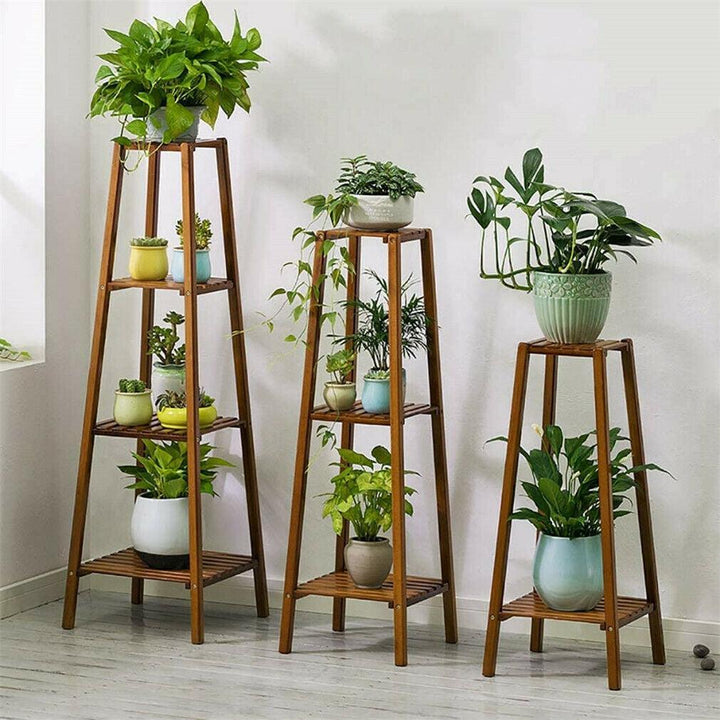 Bamboo Plant Shelf Multi - Tiered with Slatted Shelves - Plant Stand - 2 Tiers - Oaksoho