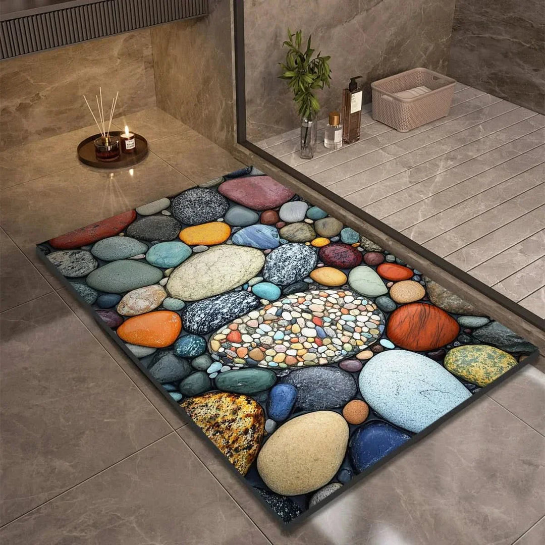 Bathroom Mat with Pebble Stone Print Pattern - Bath Mat - Style 1 - Oaksoho