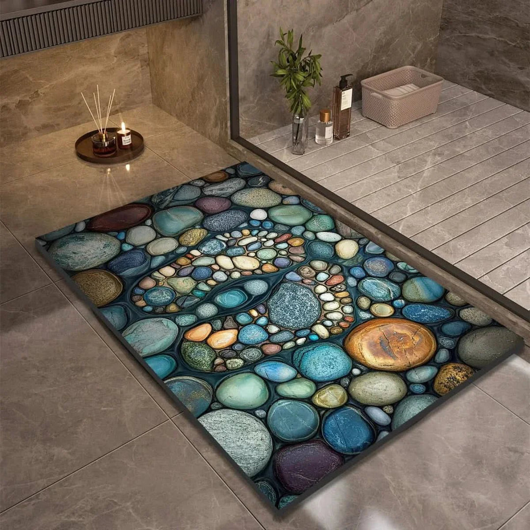 Bathroom Mat with Pebble Stone Print Pattern - Bath Mat - Style 4 - Oaksoho