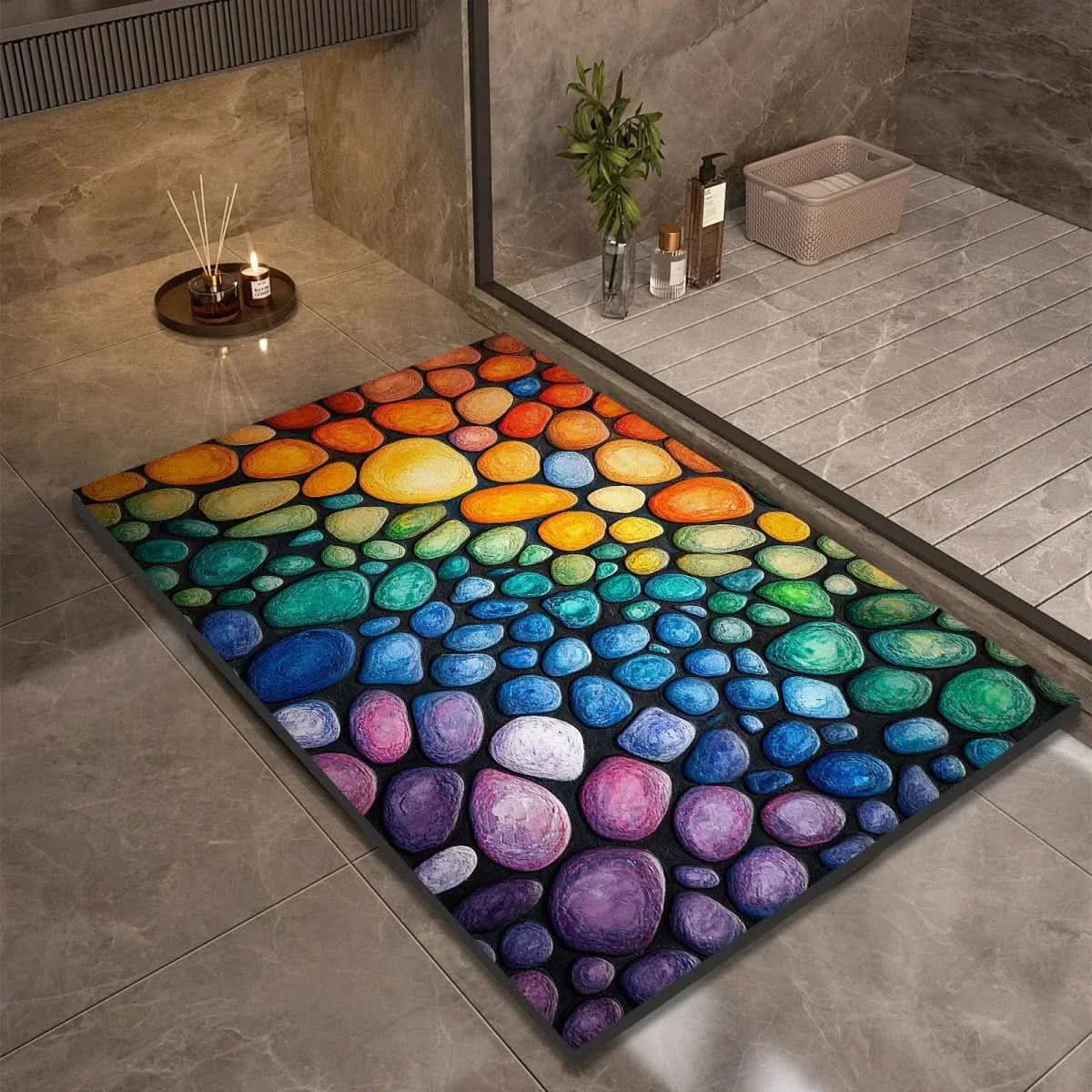 Bathroom Mat with Pebble Stone Print Pattern - Bath Mat - Style 6 - Oaksoho