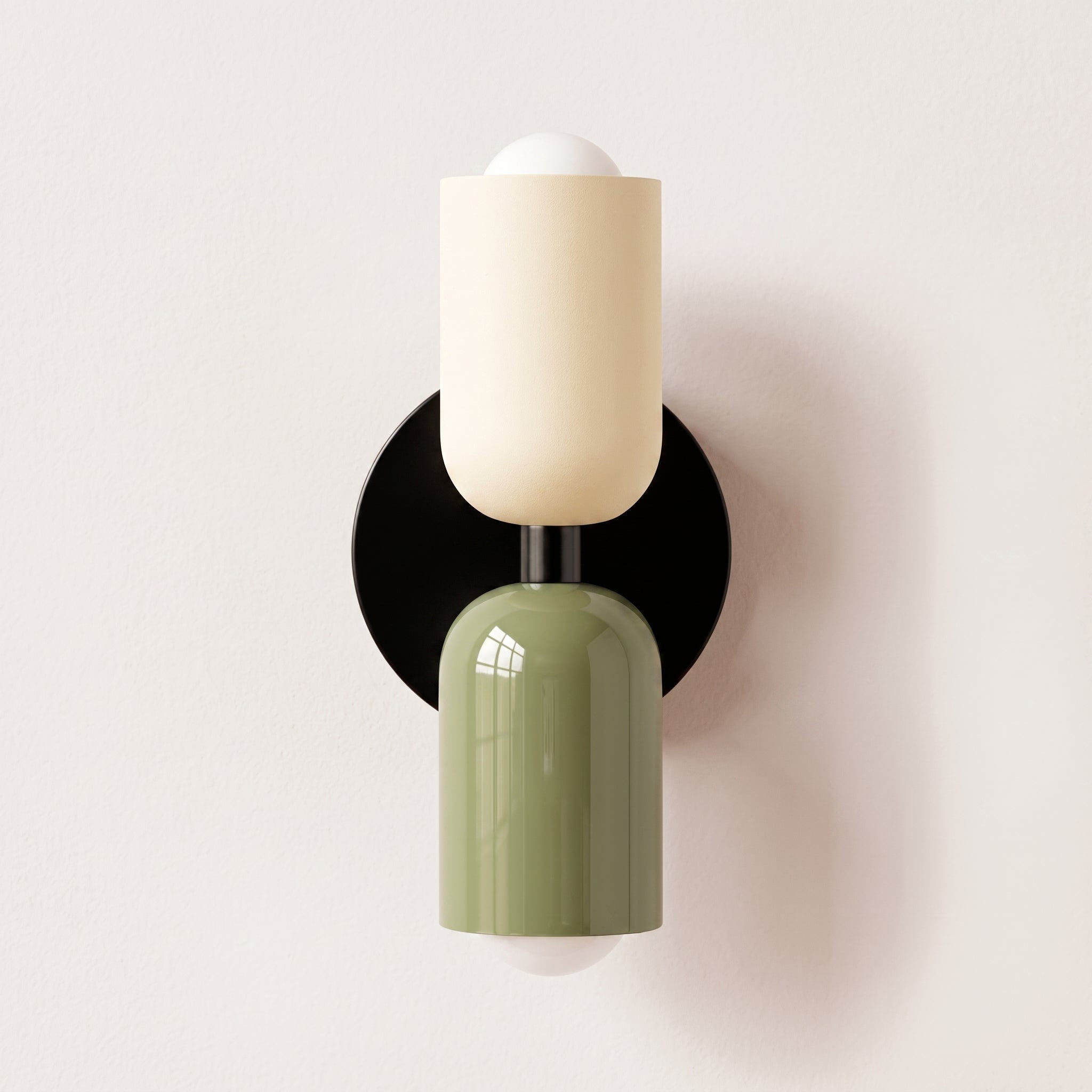 Bauhaus Double Cylinder Wall Light with Round Back Plate - Wall Light Fixtures - Beige/Green - Oaksoho