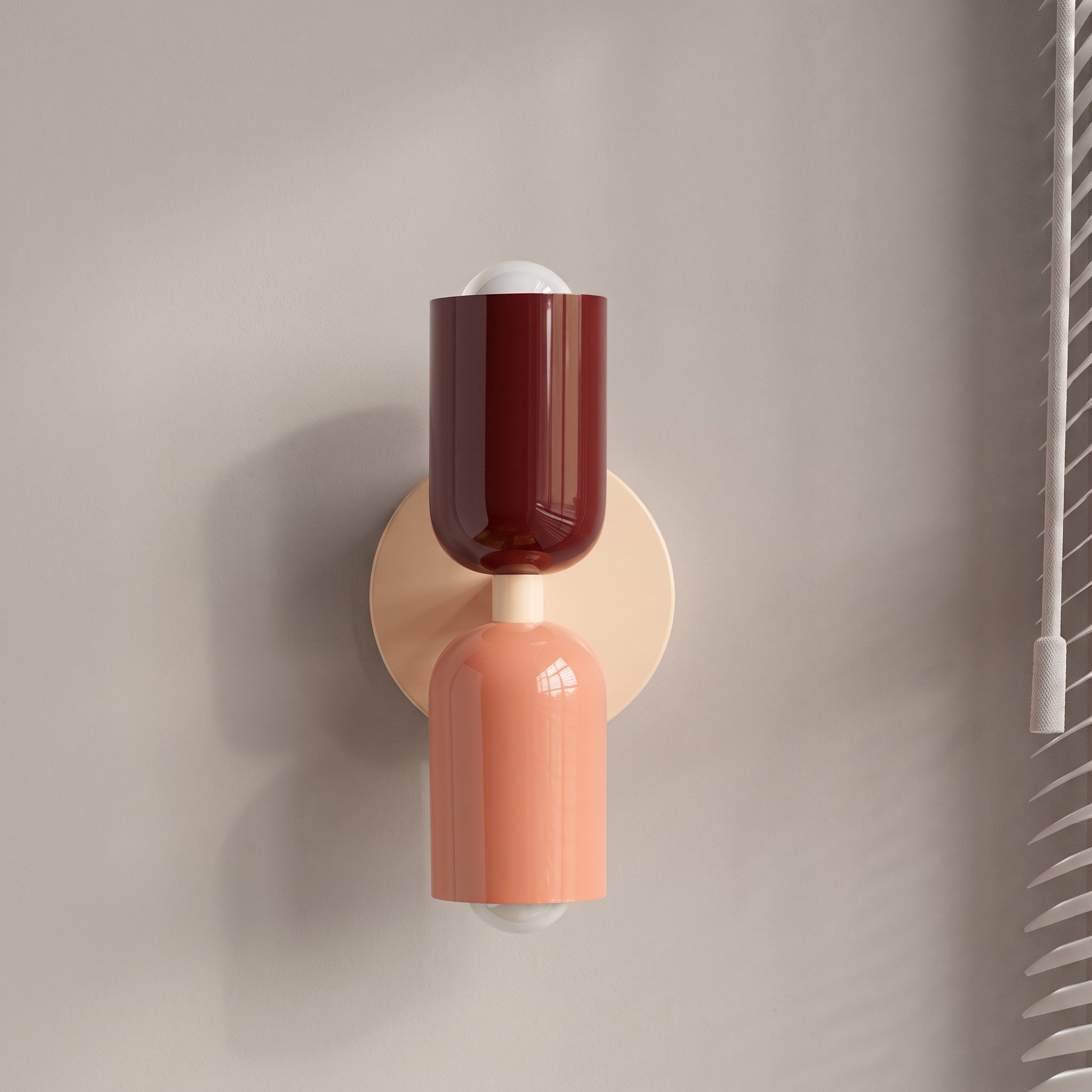Bauhaus Double Cylinder Wall Light with Round Back Plate - Wall Light Fixtures - Red/Salmon - Oaksoho