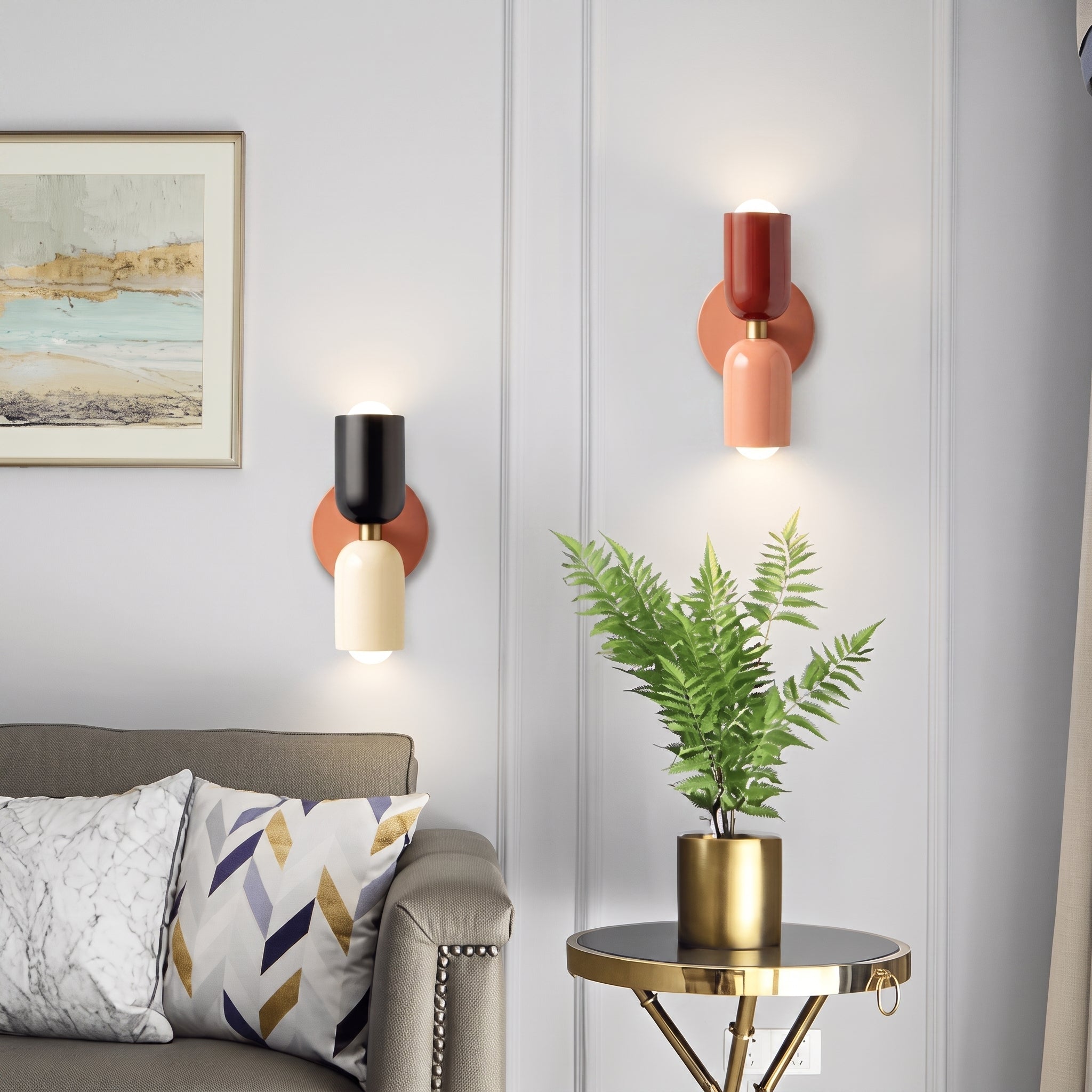 Bauhaus Double Cylinder Wall Light with Round Back Plate - Wall Light Fixtures - Beige/Green - Oaksoho