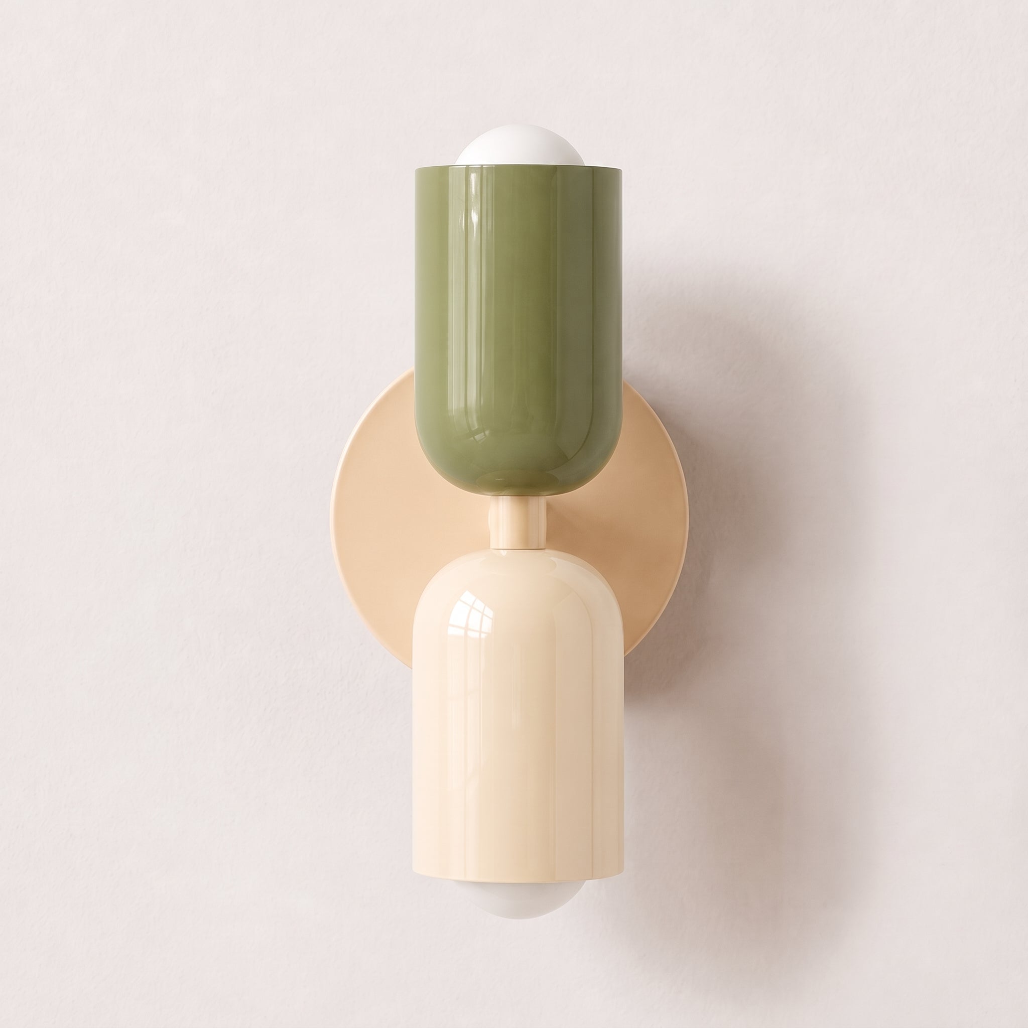 Bauhaus Double Cylinder Wall Light with Round Back Plate - Wall Light Fixtures - Green/Beige - Oaksoho