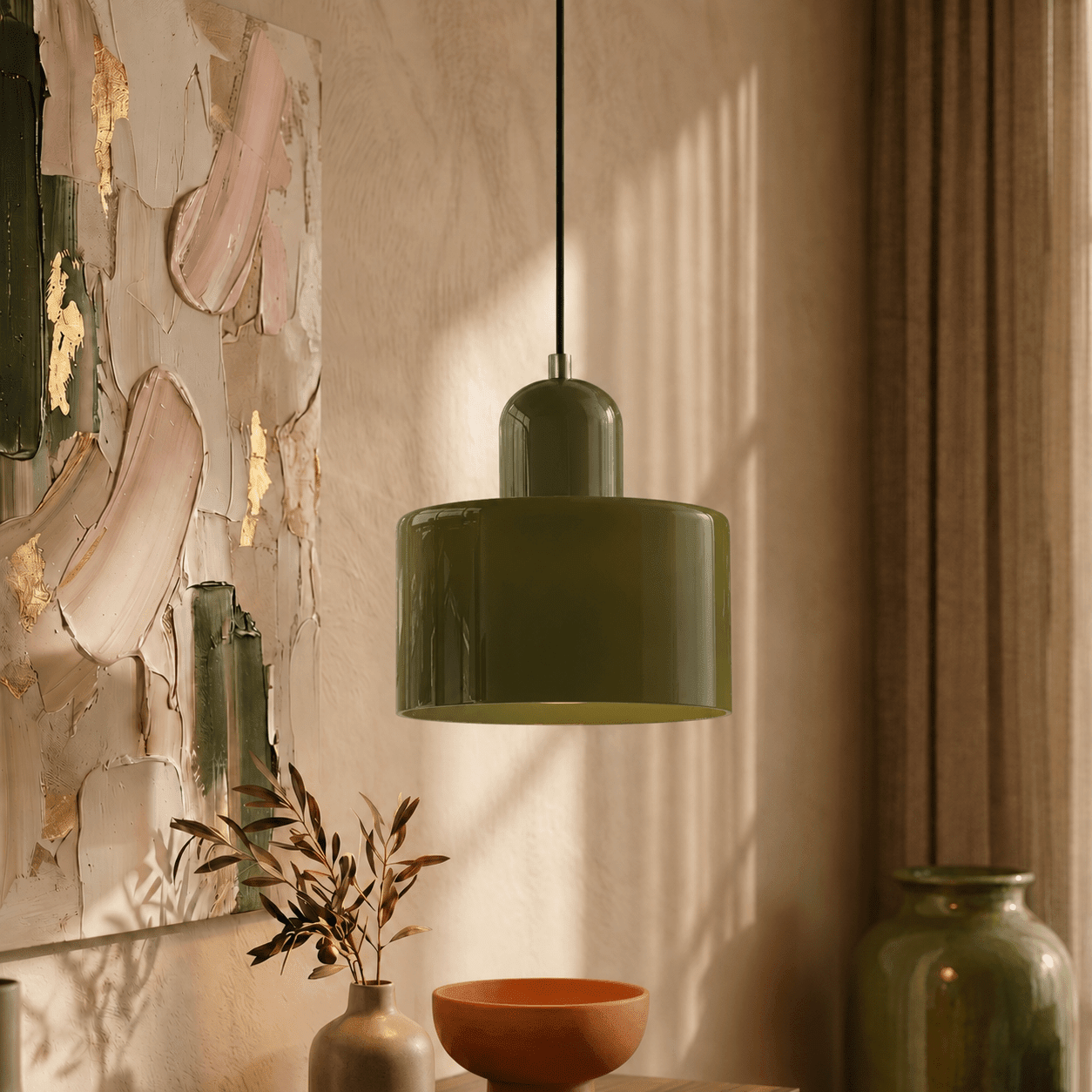 Bauhaus Pendant Light with Modern Cylindrical Shade Design - Pendant Light - Light Green - Oaksoho