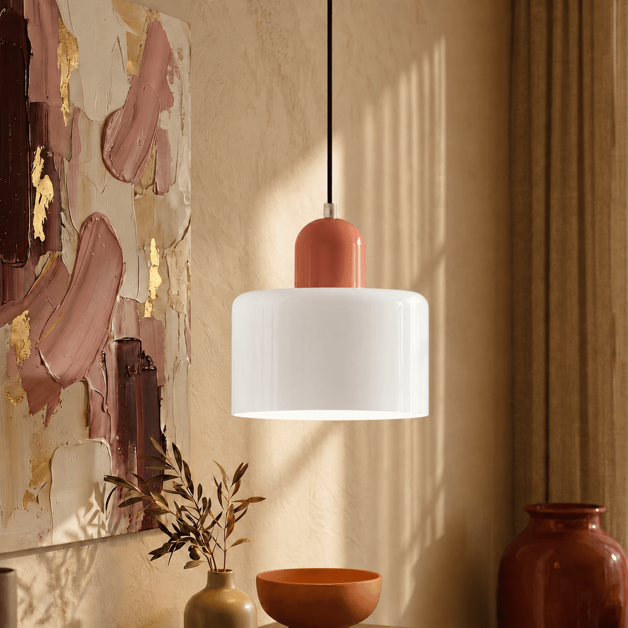 Bauhaus Pendant Light with Modern Cylindrical Shade Design - Pendant Light - White - Oaksoho