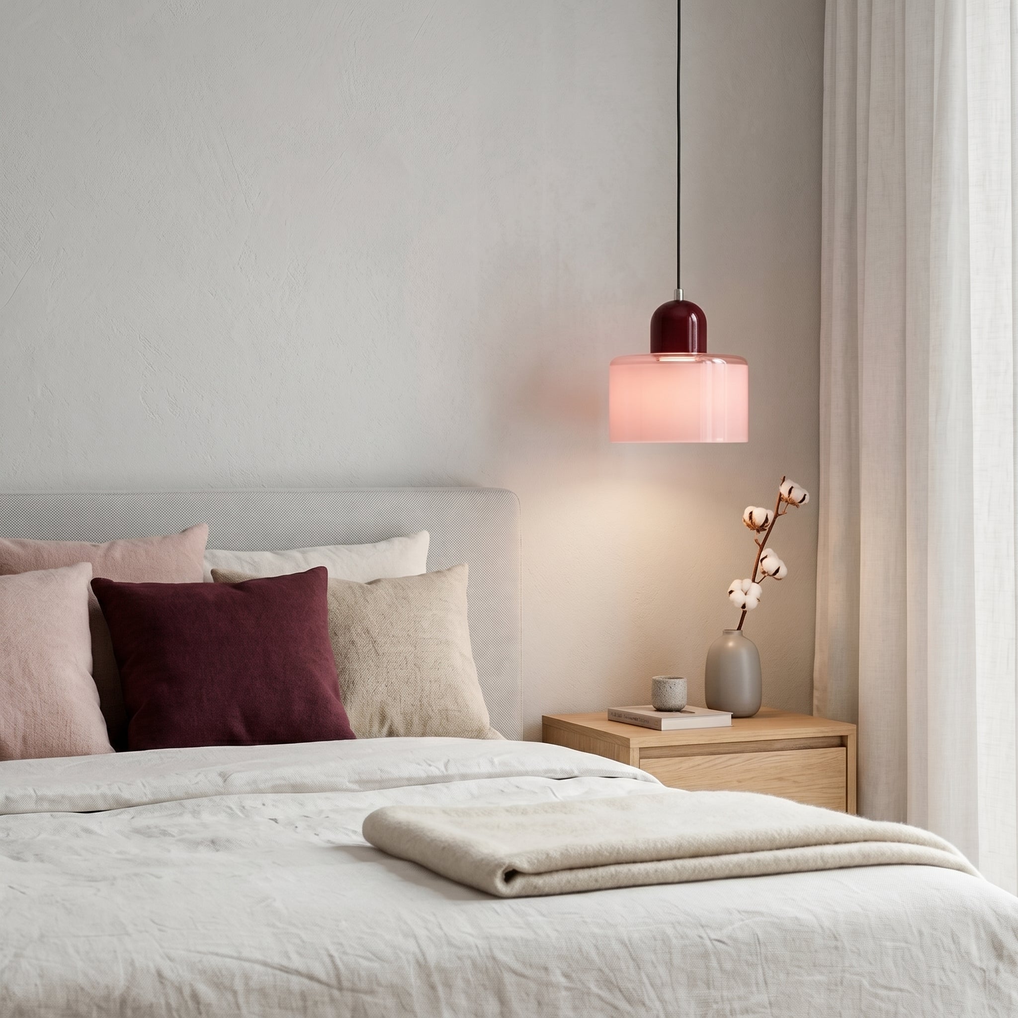 Bauhaus Pendant Light with Modern Cylindrical Shade Design - Pendant Light - Pink - Oaksoho