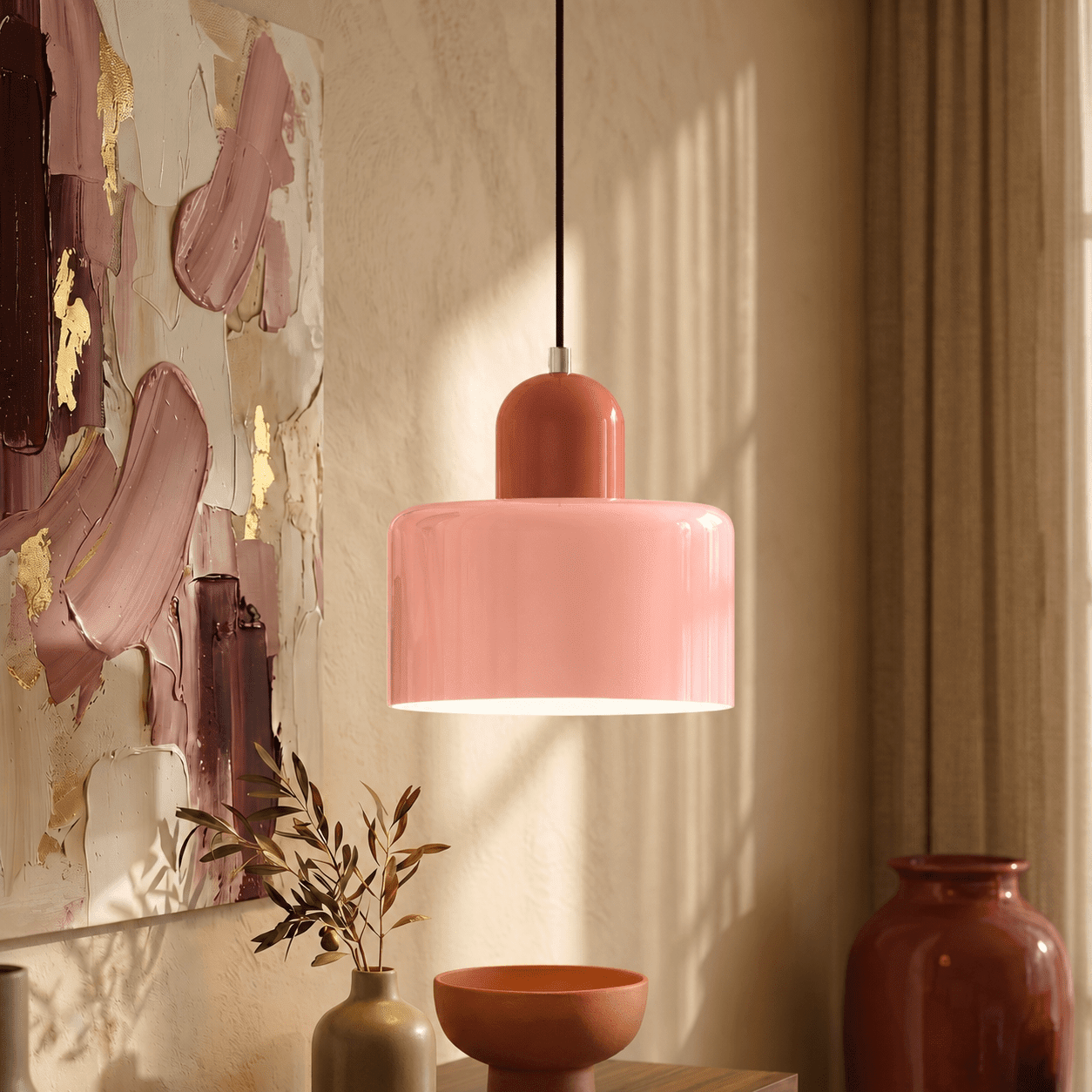 Bauhaus Pendant Light with Modern Cylindrical Shade Design - Pendant Light - Pink - Oaksoho