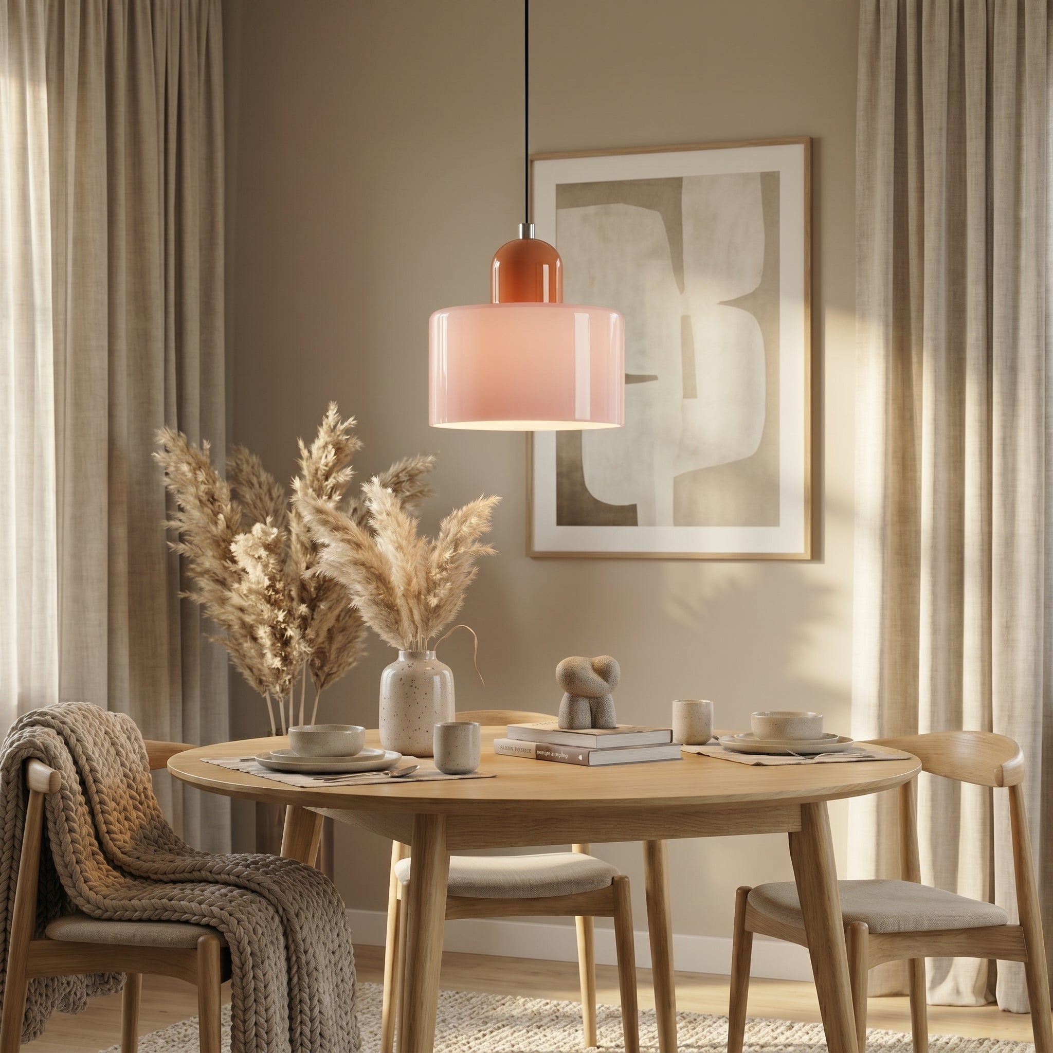 Bauhaus Pendant Light with Modern Cylindrical Shade Design - Pendant Light - Pink - Oaksoho