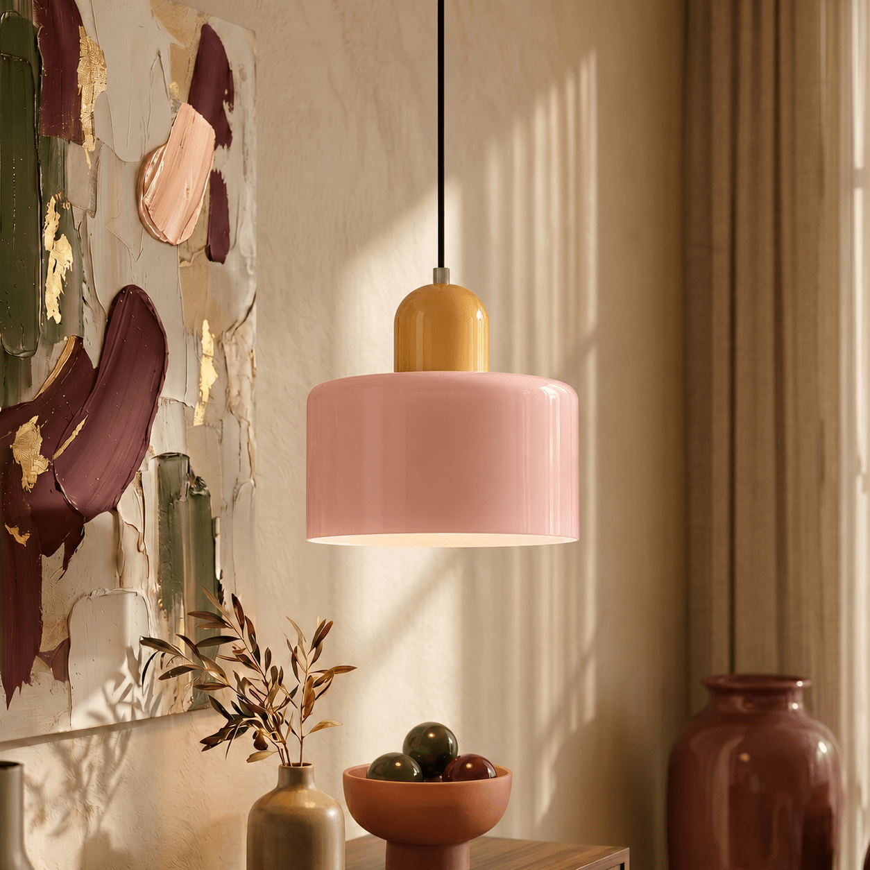 Bauhaus Pendant Light with Modern Cylindrical Shade Design - Pendant Light - Pink - Oaksoho