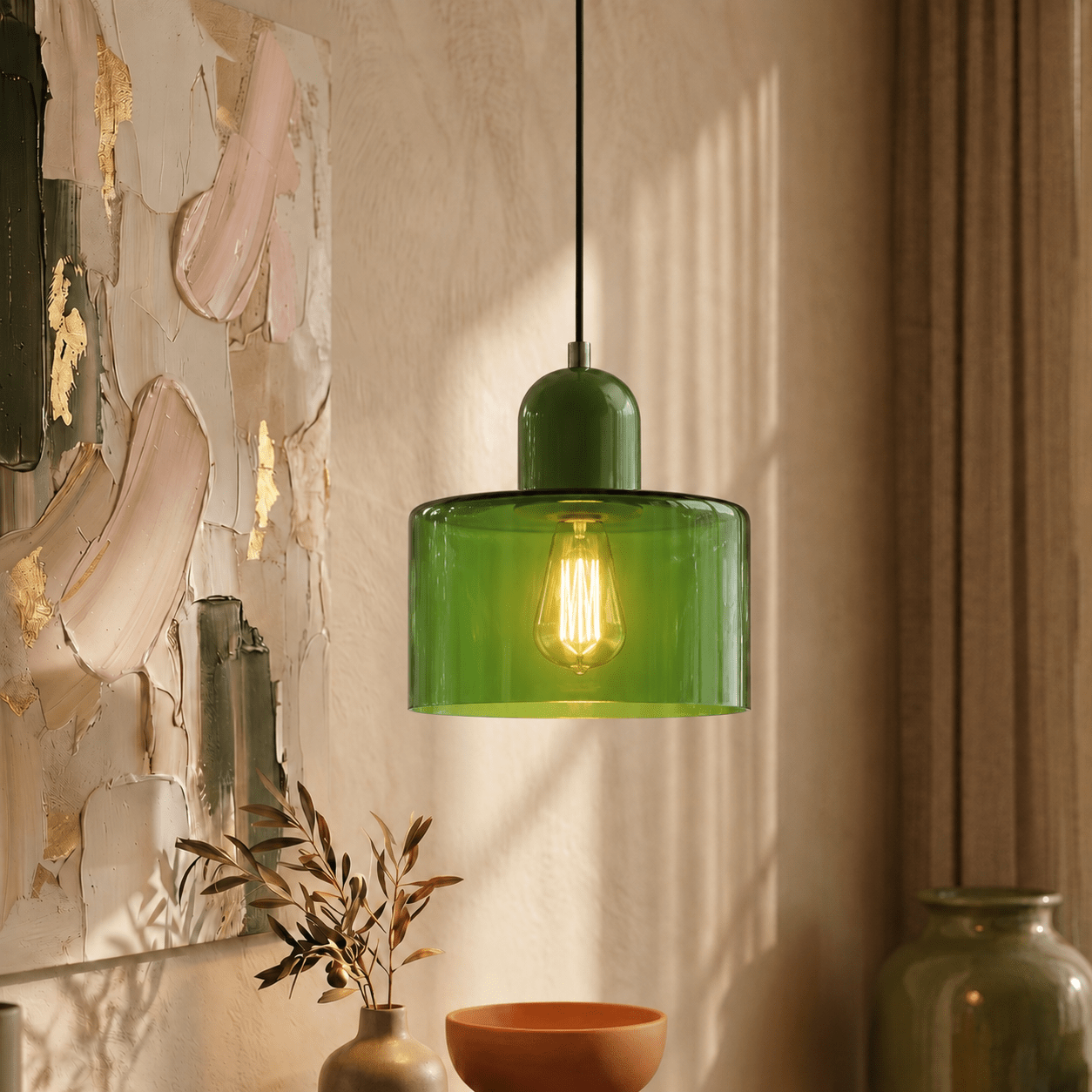 Bauhaus Pendant Light with Modern Cylindrical Shade Design - Pendant Light - Green - Oaksoho