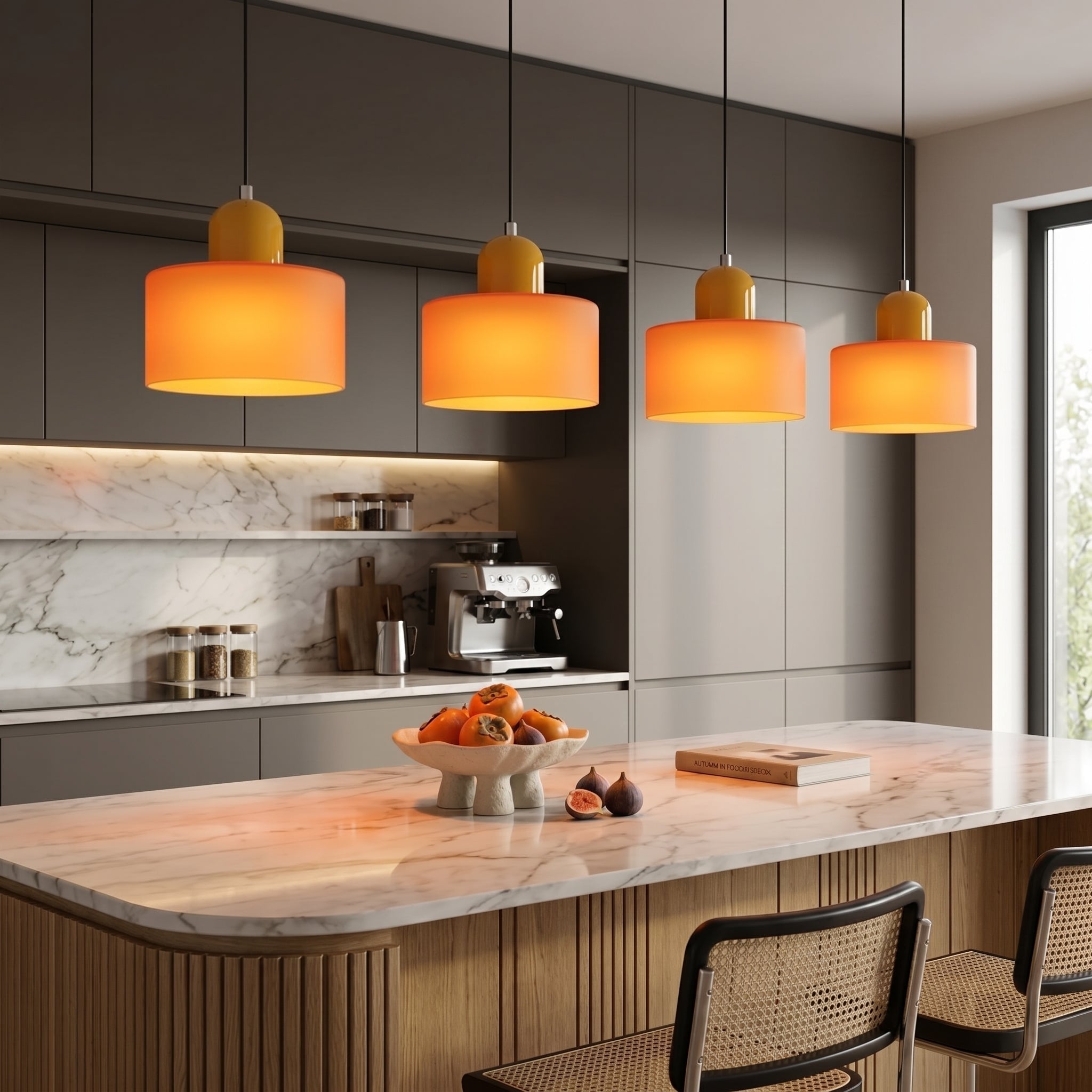 Bauhaus Pendant Light with Modern Cylindrical Shade Design - Pendant Light - Orange - Oaksoho