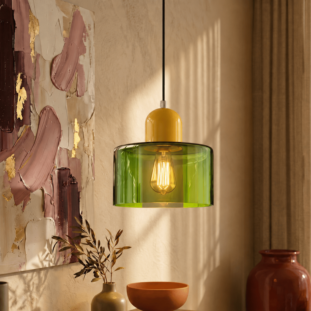 Bauhaus Pendant Light with Modern Cylindrical Shade Design - Pendant Light - Green - Oaksoho