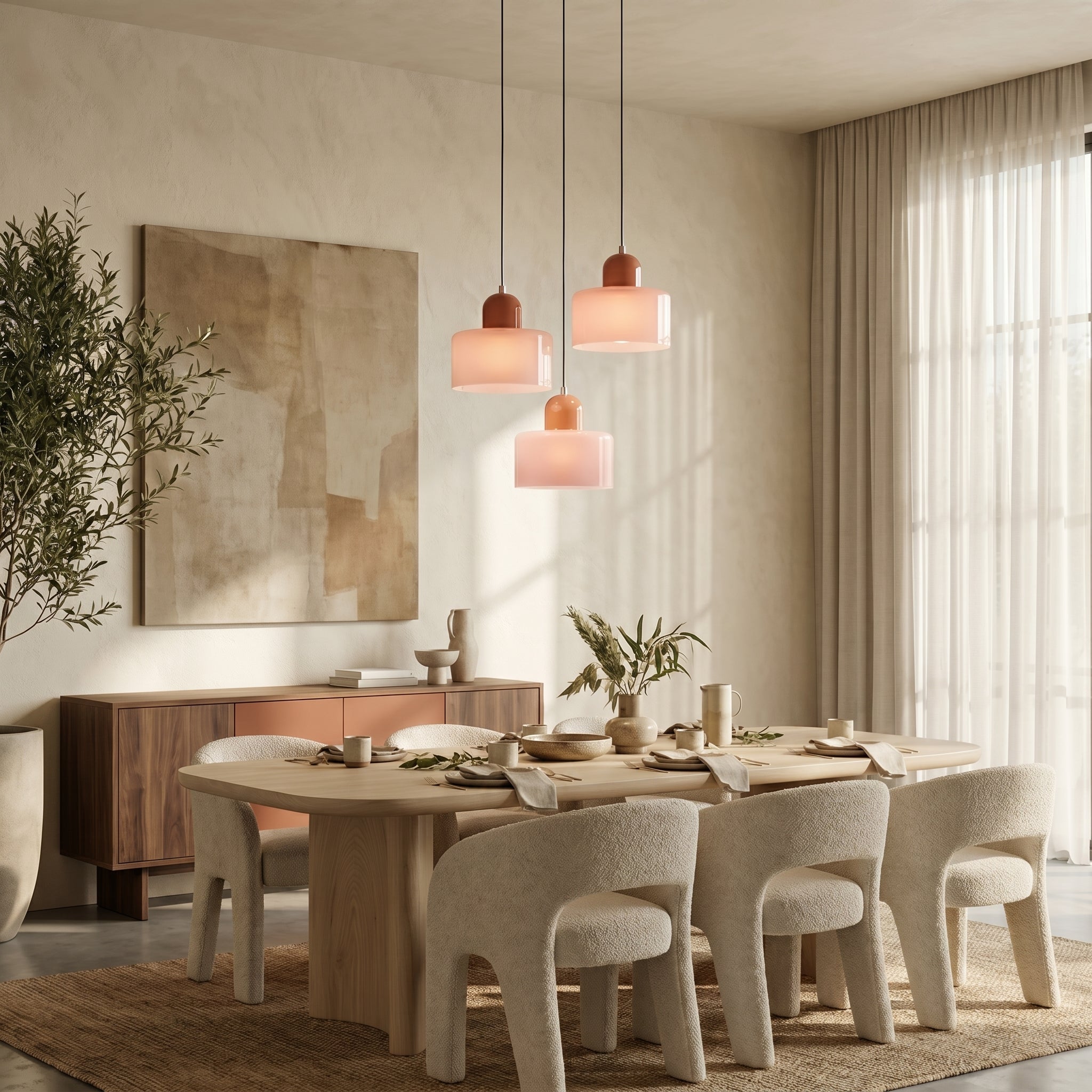 Bauhaus Pendant Light with Modern Cylindrical Shade Design - Pendant Light - Pink - Oaksoho