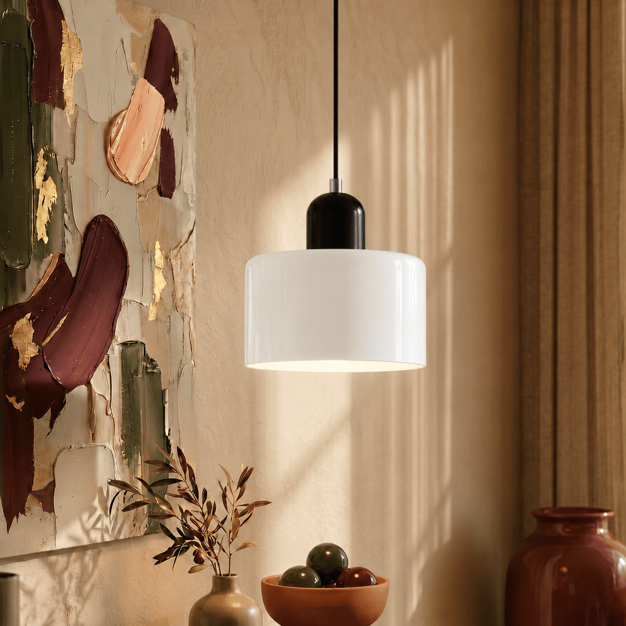 Bauhaus Pendant Light with Modern Cylindrical Shade Design - Pendant Light - White - Oaksoho