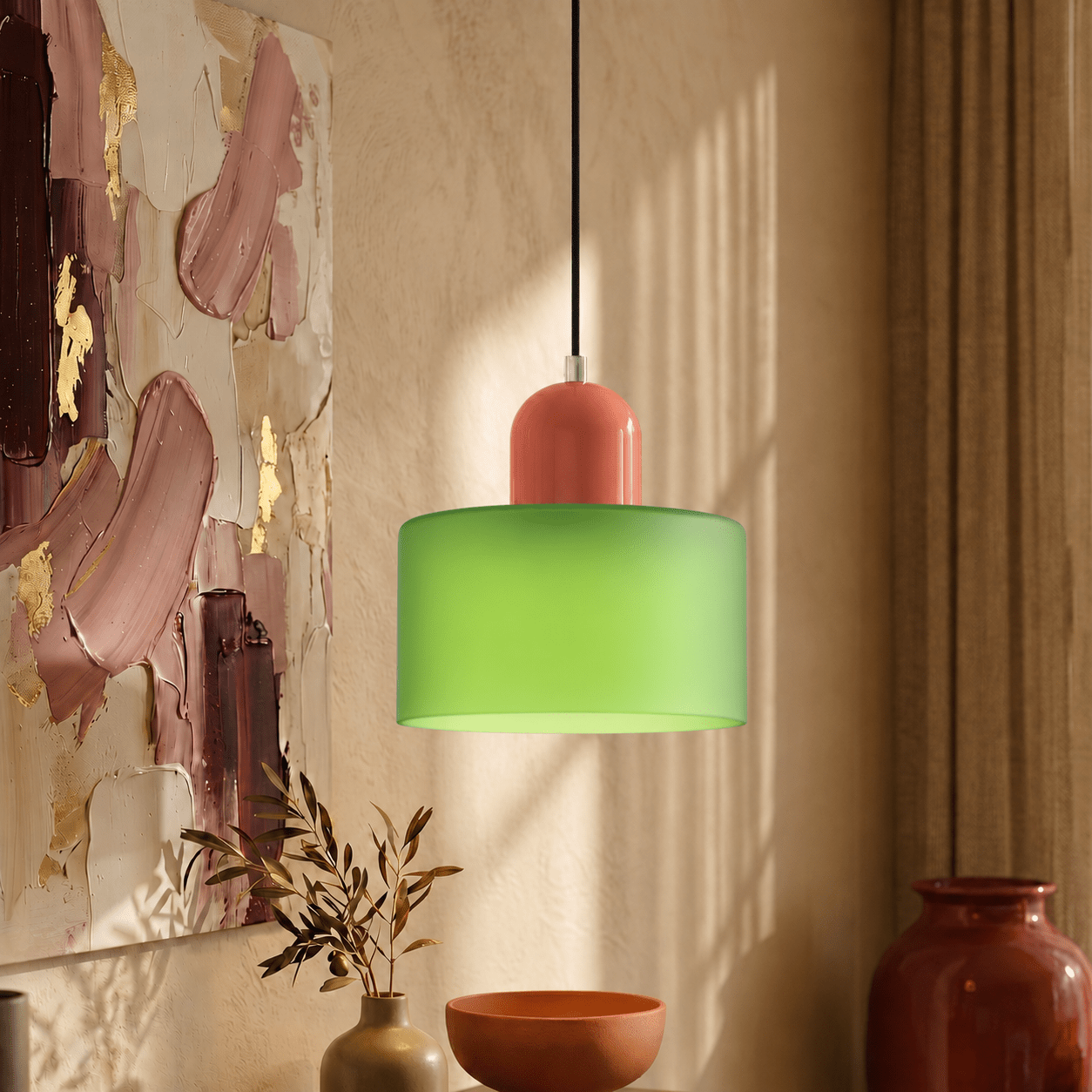 Bauhaus Pendant Light with Modern Cylindrical Shade Design - Pendant Light - Matt Green - Oaksoho