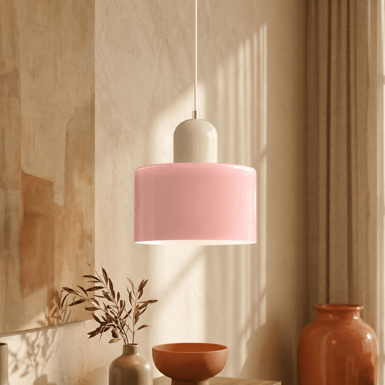 Bauhaus Pendant Light with Modern Cylindrical Shade Design - Pendant Light - Pink - Oaksoho