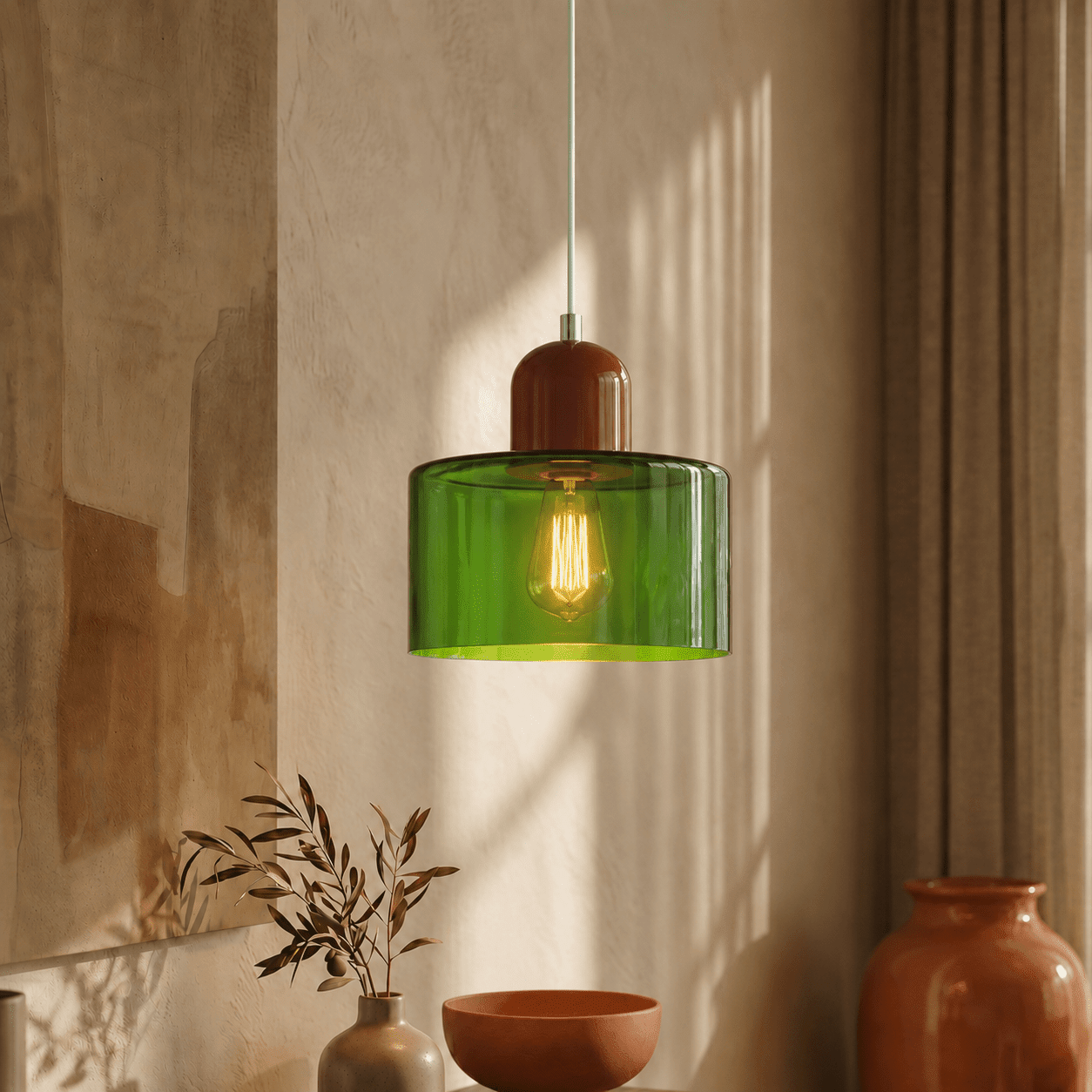 Bauhaus Pendant Light with Modern Cylindrical Shade Design - Pendant Light - Green - Oaksoho