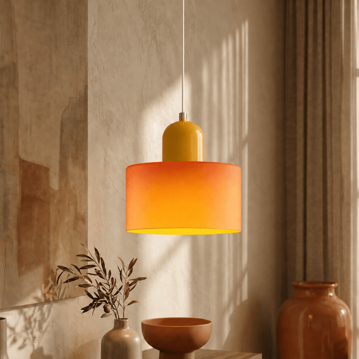 Bauhaus Pendant Light with Modern Cylindrical Shade Design - Pendant Light - Orange - Oaksoho