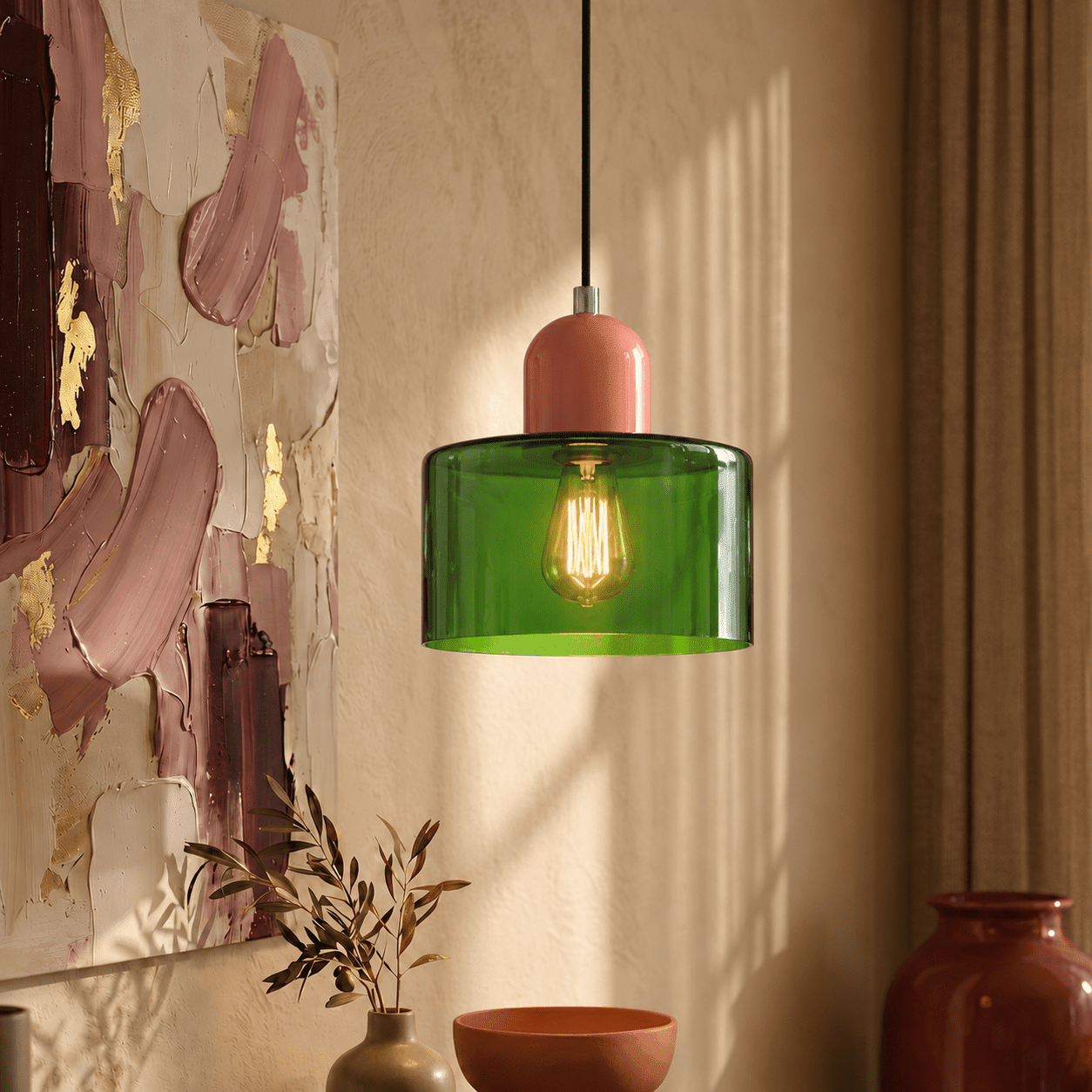 Bauhaus Pendant Light with Modern Cylindrical Shade Design - Pendant Light - Green - Oaksoho