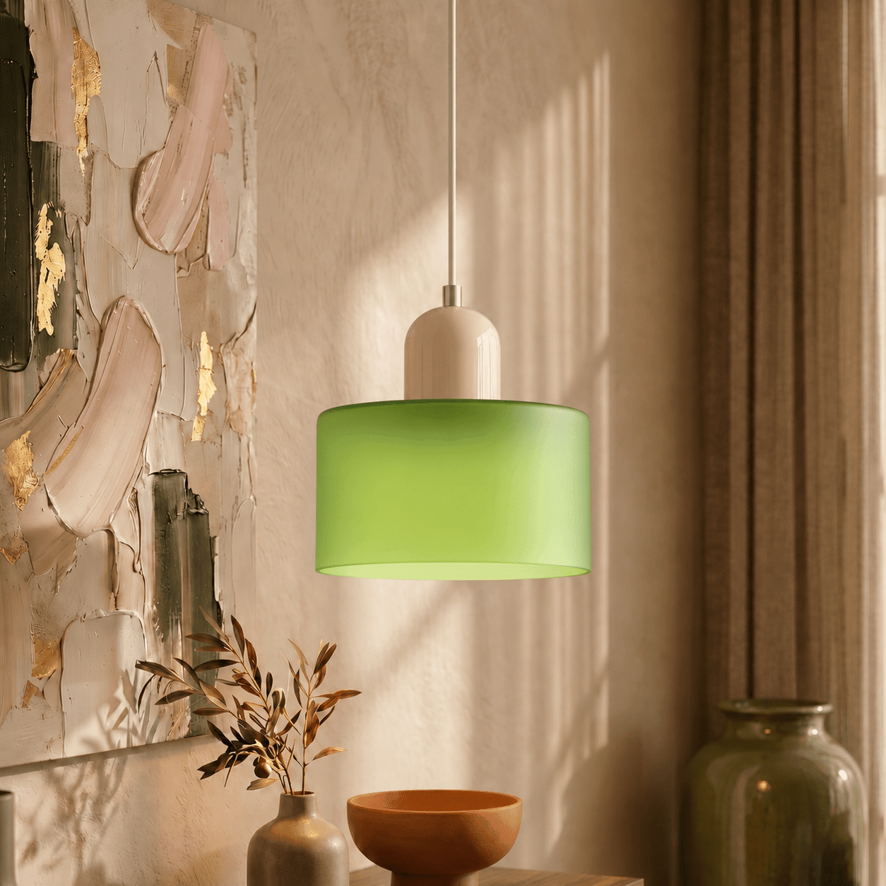 Bauhaus Pendant Light with Modern Cylindrical Shade Design - Pendant Light - Matt Green - Oaksoho