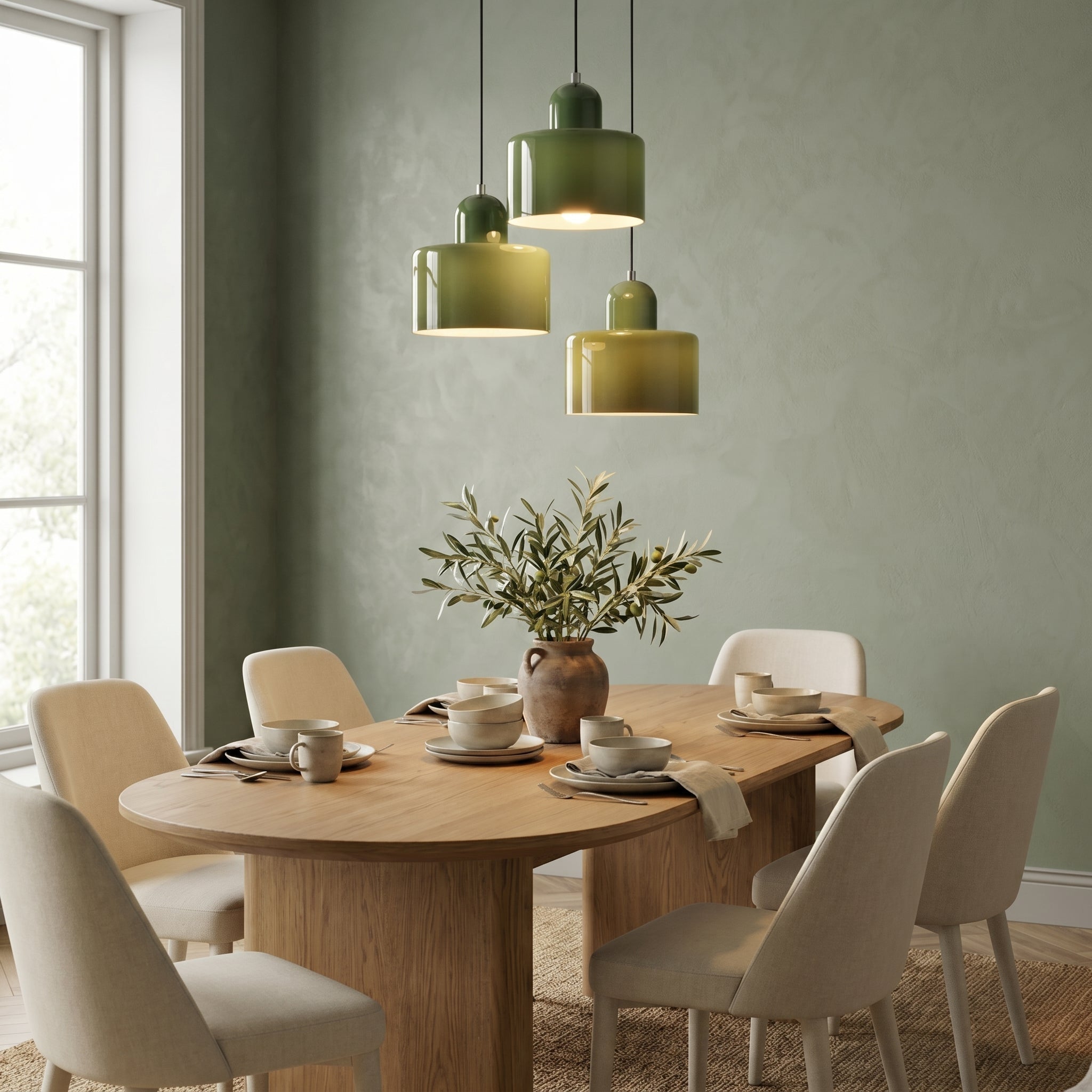 Bauhaus Pendant Light with Modern Cylindrical Shade Design - Pendant Light - Light Green - Oaksoho