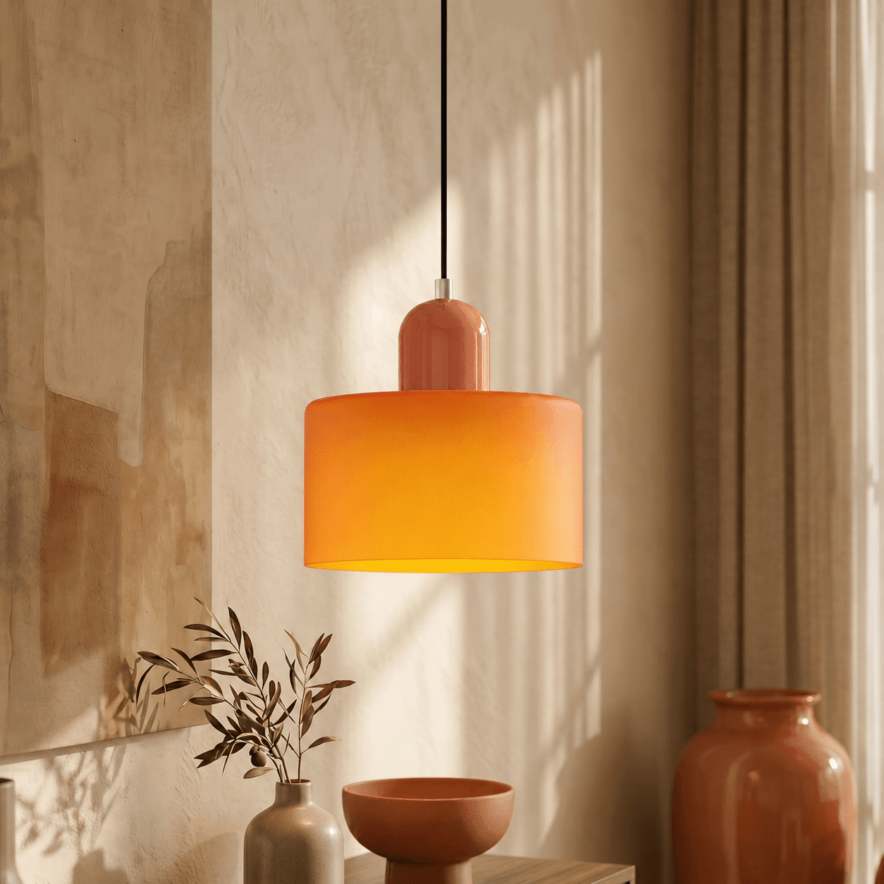Bauhaus Pendant Light with Modern Cylindrical Shade Design - Pendant Light - Orange - Oaksoho