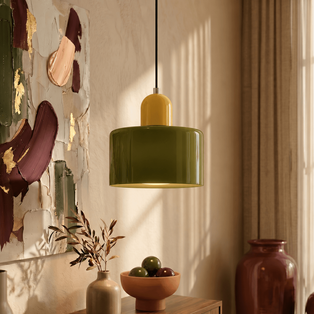 Bauhaus Pendant Light with Modern Cylindrical Shade Design - Pendant Light - Light Green - Oaksoho