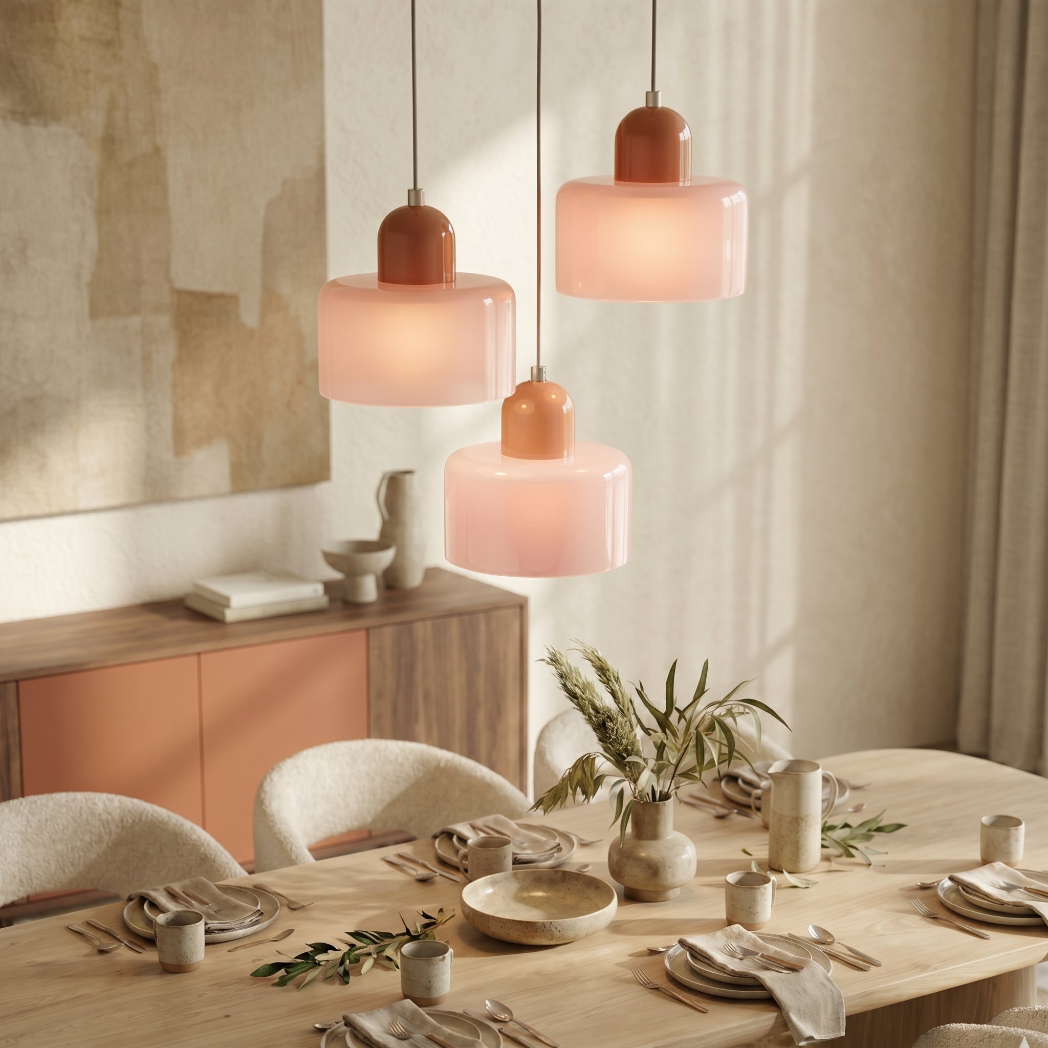 Bauhaus Pendant Light with Modern Cylindrical Shade Design - Pendant Light - Pink - Oaksoho
