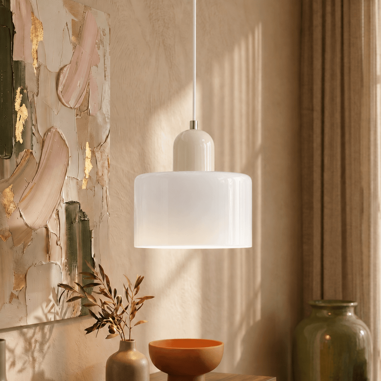 Bauhaus Pendant Light with Modern Cylindrical Shade Design - Pendant Light - White - Oaksoho