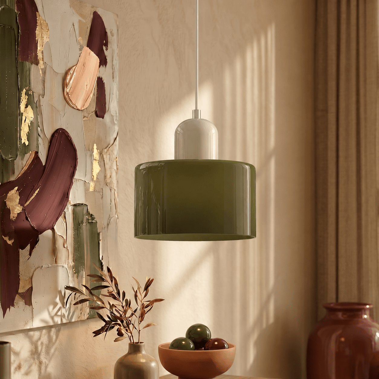 Bauhaus Pendant Light with Modern Cylindrical Shade Design - Pendant Light - Light Green - Oaksoho