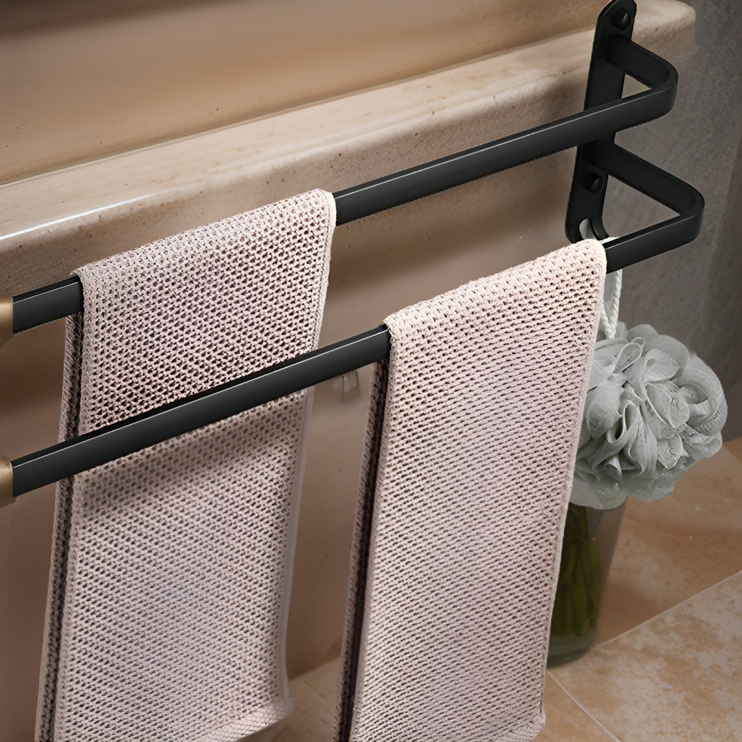 Black Wall Towel Rack for Bathroom - Towel Holder - 2 Levels - Oaksoho