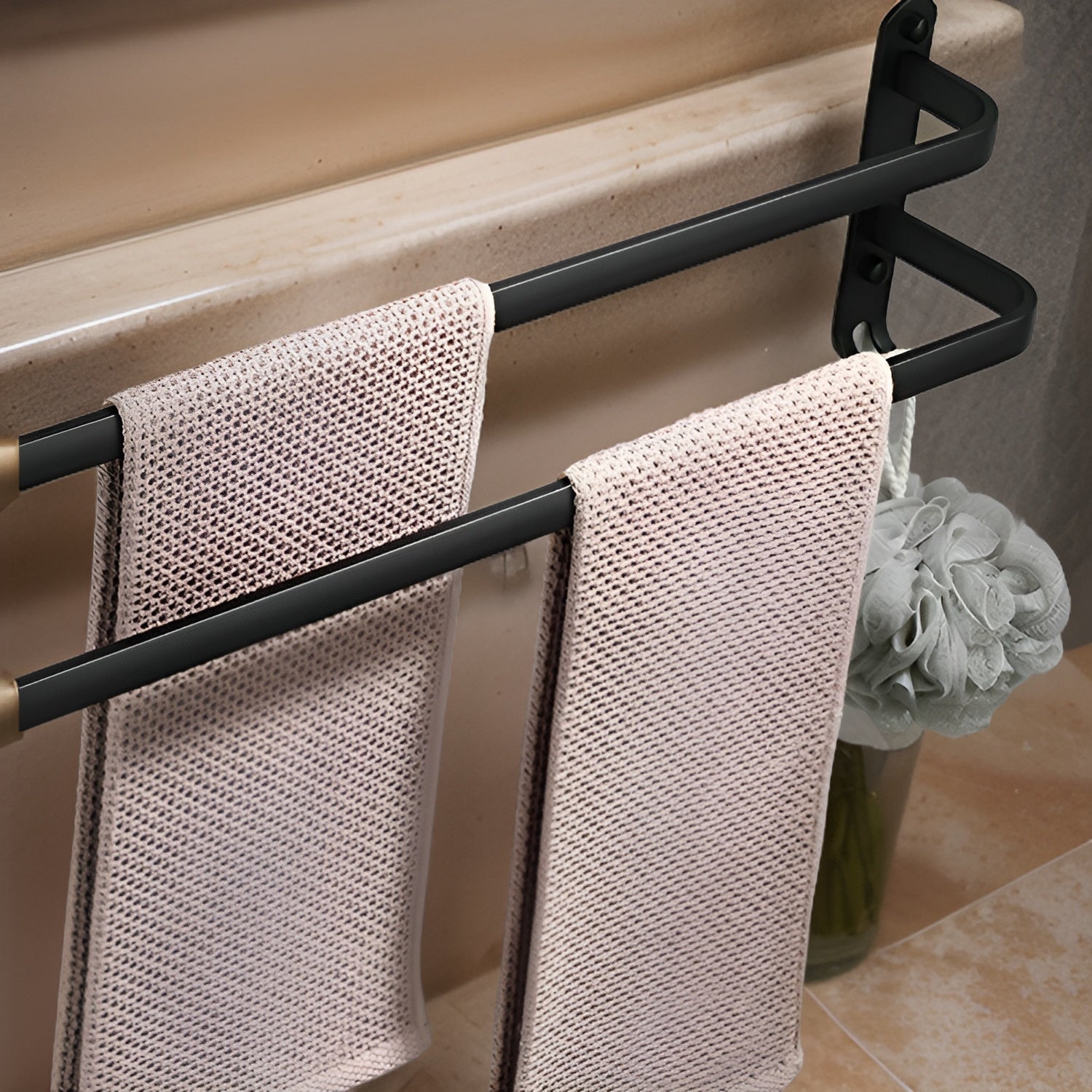 Black Wall Towel Rack for Bathroom - Towel Holder - 2 Levels - Oaksoho
