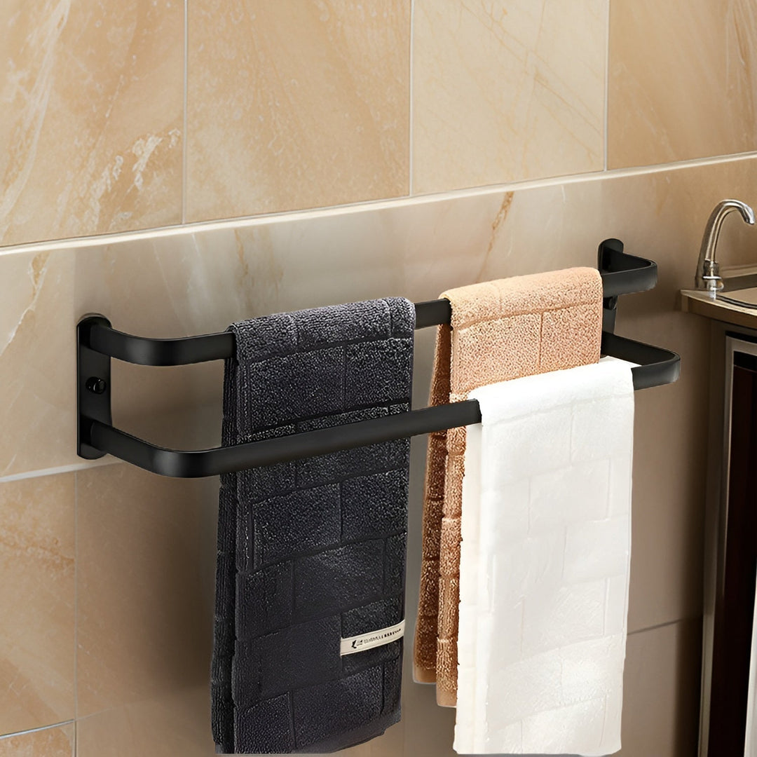 Black Wall Towel Rack for Bathroom - Towel Holder - 2 Levels - Oaksoho